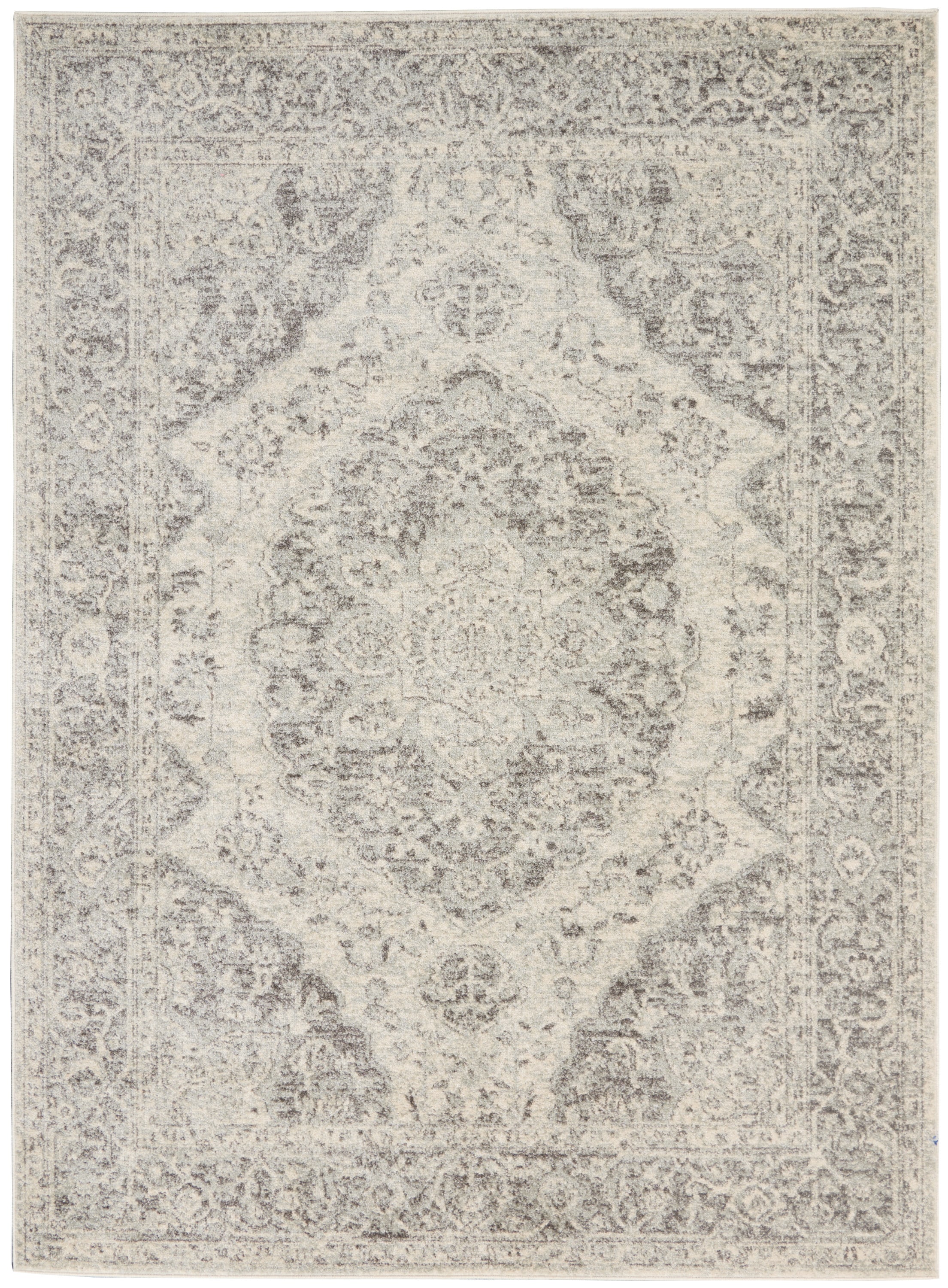 Ivory and Grey Synthetic Rectangular 4' x 6' Area Rug