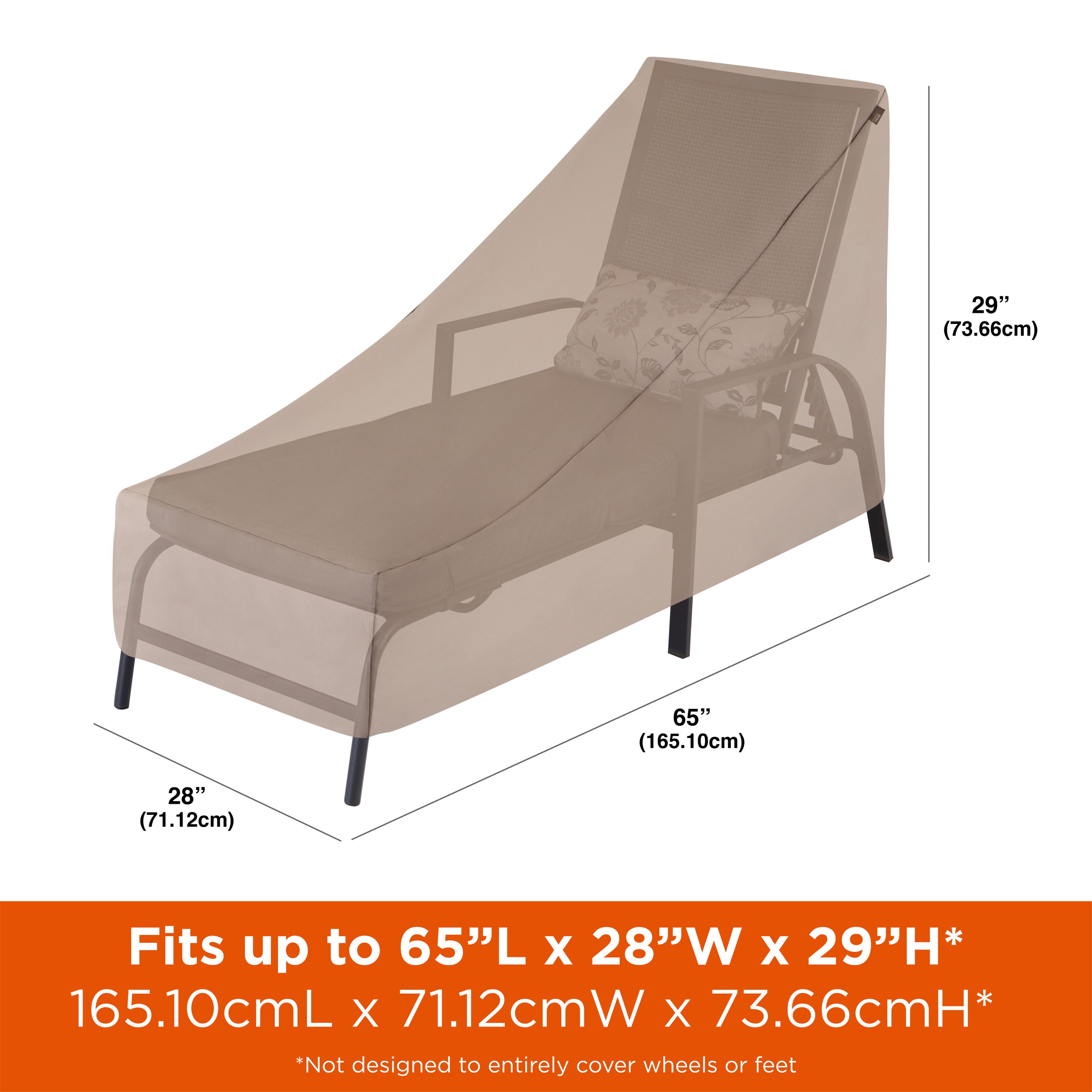 Beige Weather-Resistant Patio Chaise Lounge Cover with Elastic Hem