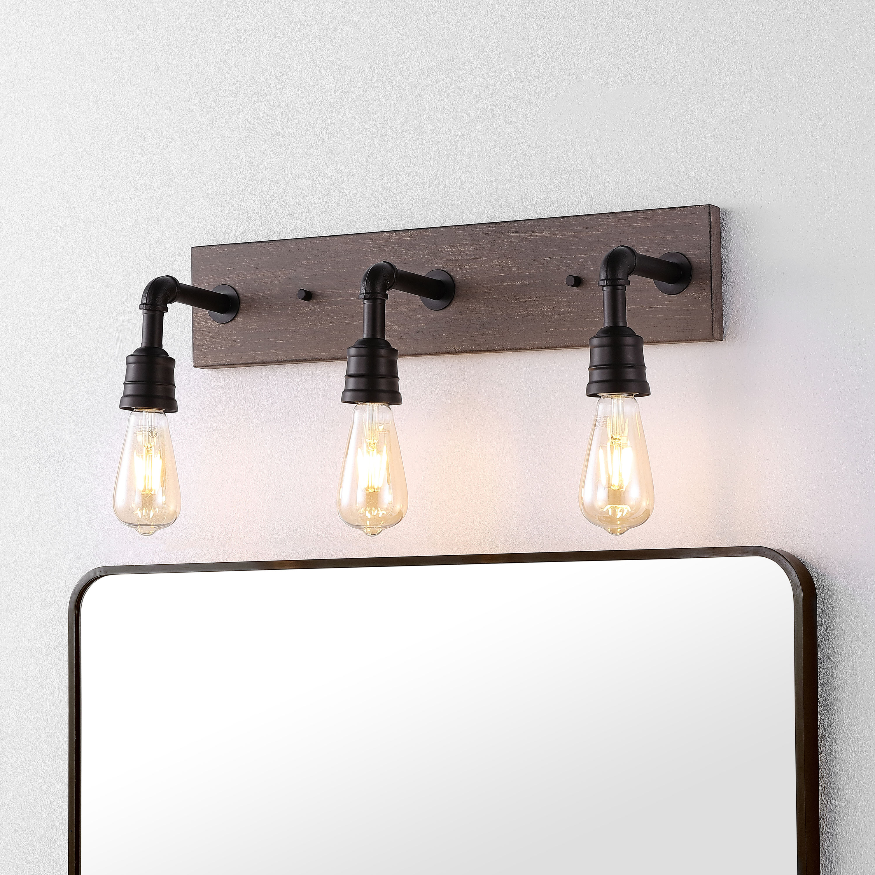 JONATHAN  Y JYL1325A Corbett Iron Rustic Farmhouse 22.13-in 3 -Light Oil-rubbed Black Bohemian/global Vanity light
