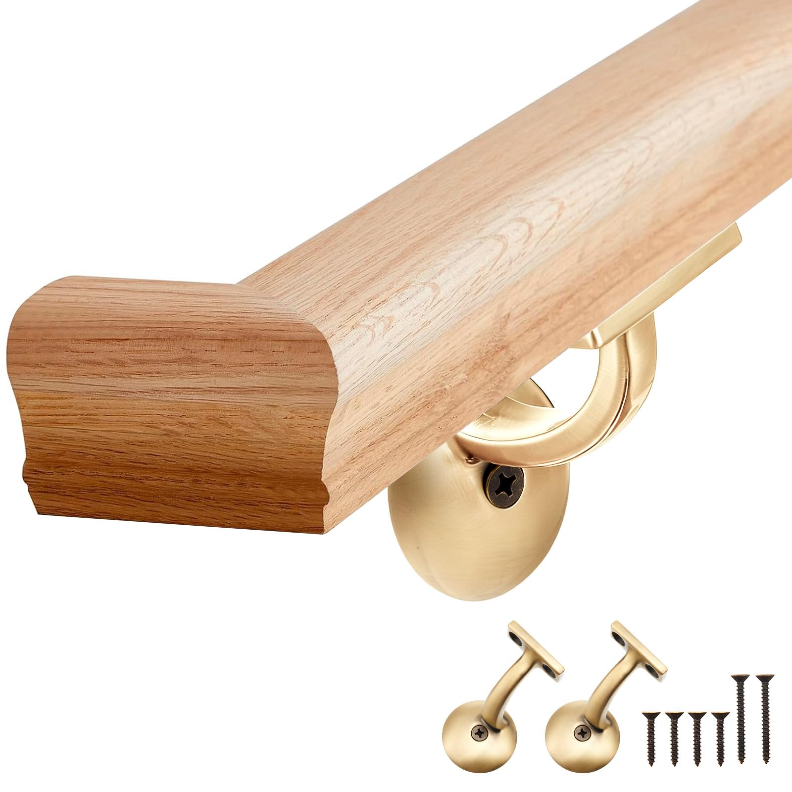 Aoibox - 6 ft Indoor Stair Handrail Kit 6010 Profile Solid Unfinished Red Oak with Wall Returns ...