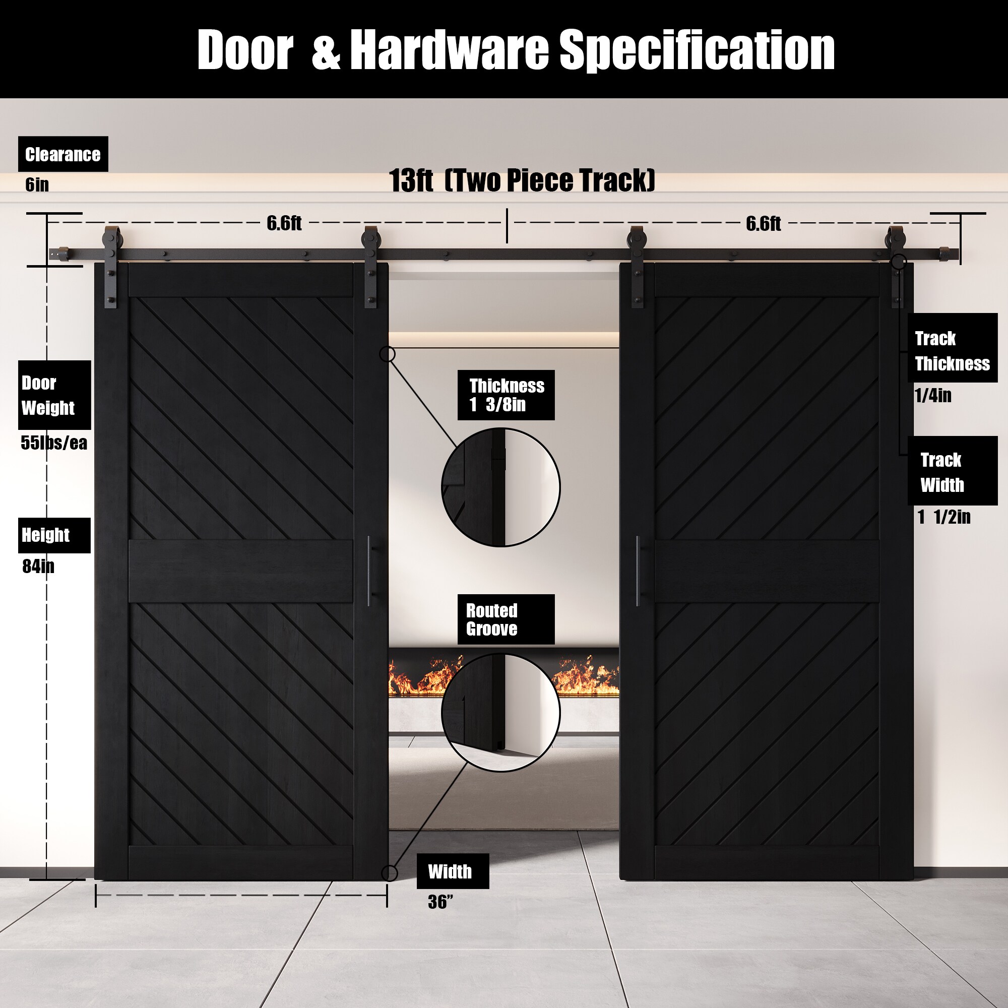 HOMACER YT2H156C-XT2-3684-BK Barn-Doors - View #2
