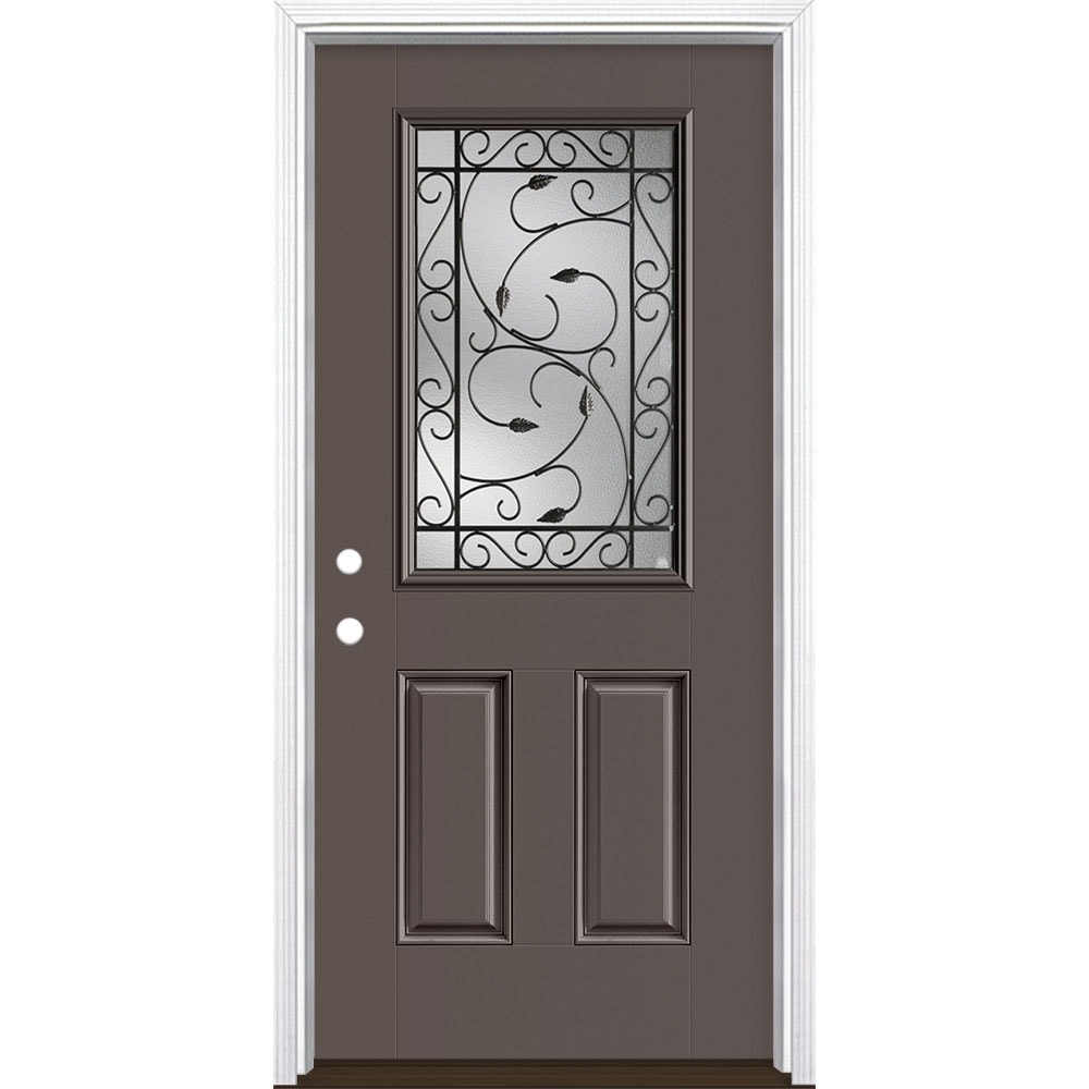 Masonite 3422636 Pergola 36-in x 80-in x 4-9/16-in Fiberglass Half Lite Right-Hand Inswing Timber Gray Painted Prehung Front Door with Brickmould Insulating Core