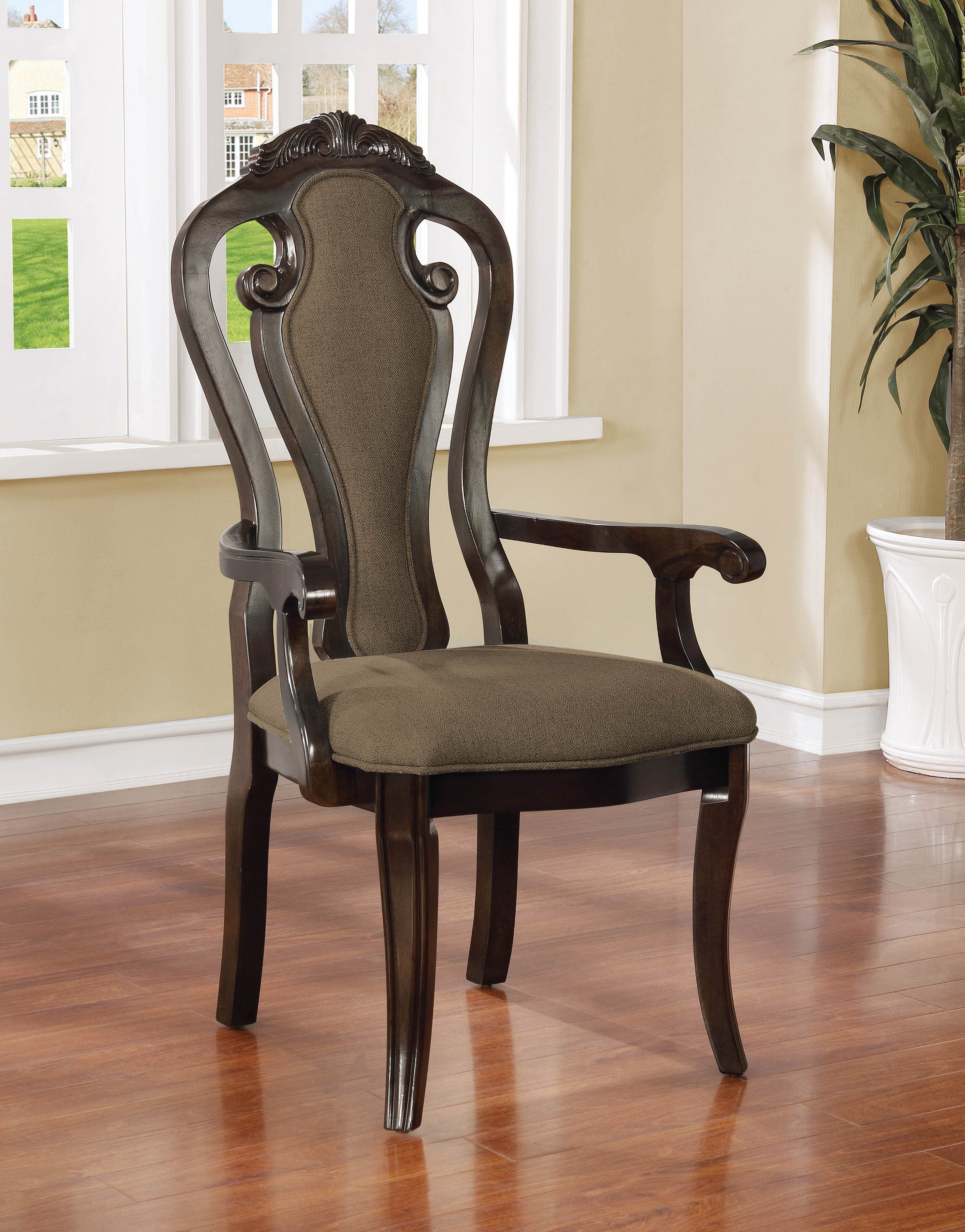 Furniture of America IDF-3878AC Katuy Traditional Polyester Upholstered Dining Arm Chair (Wood Frame)