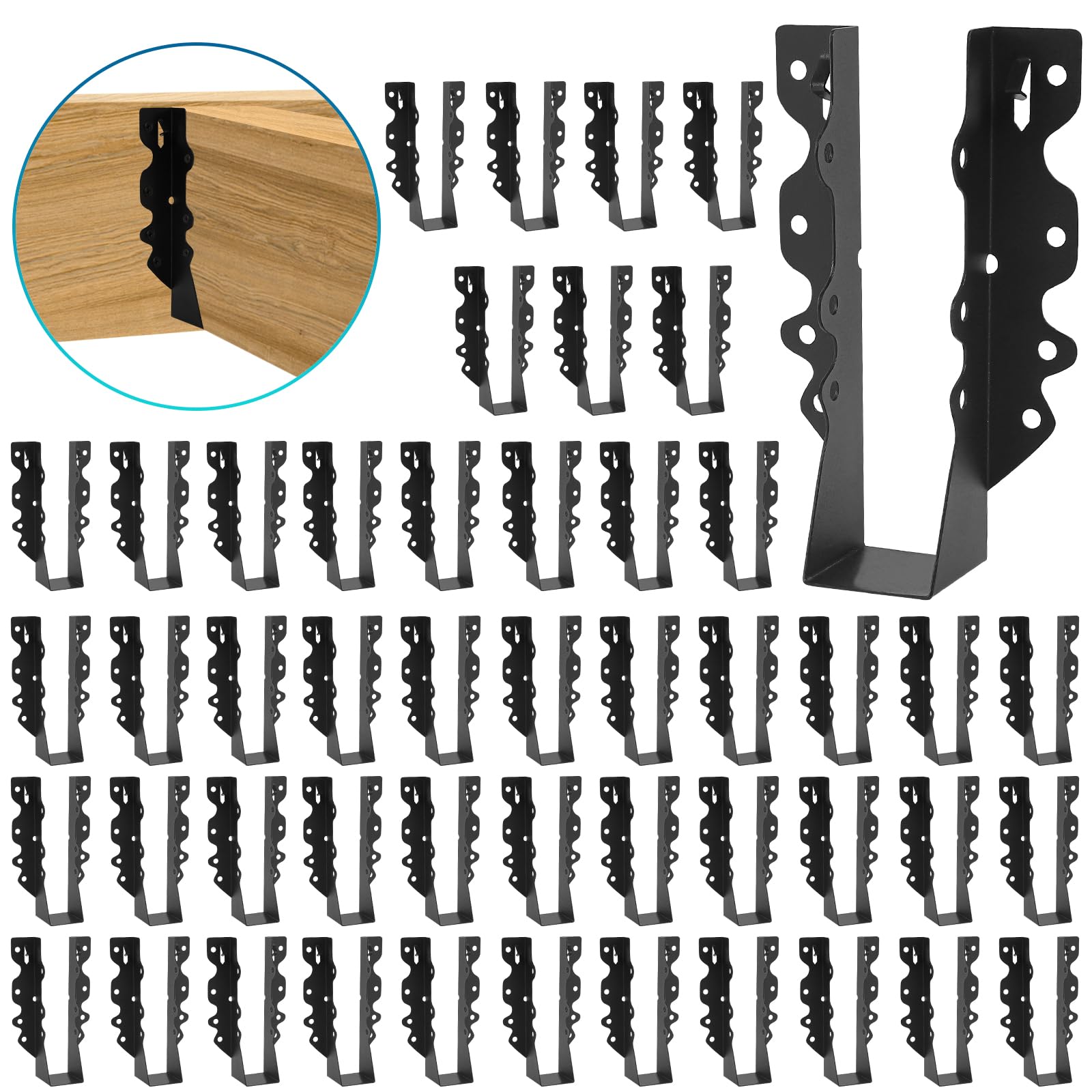 Etokfoks Black Powder Coated Q235B Steel Durable Face Mount Joist Hanger for 2x6 Lumber Wood Connector 48 Pack #LET1O9G1A