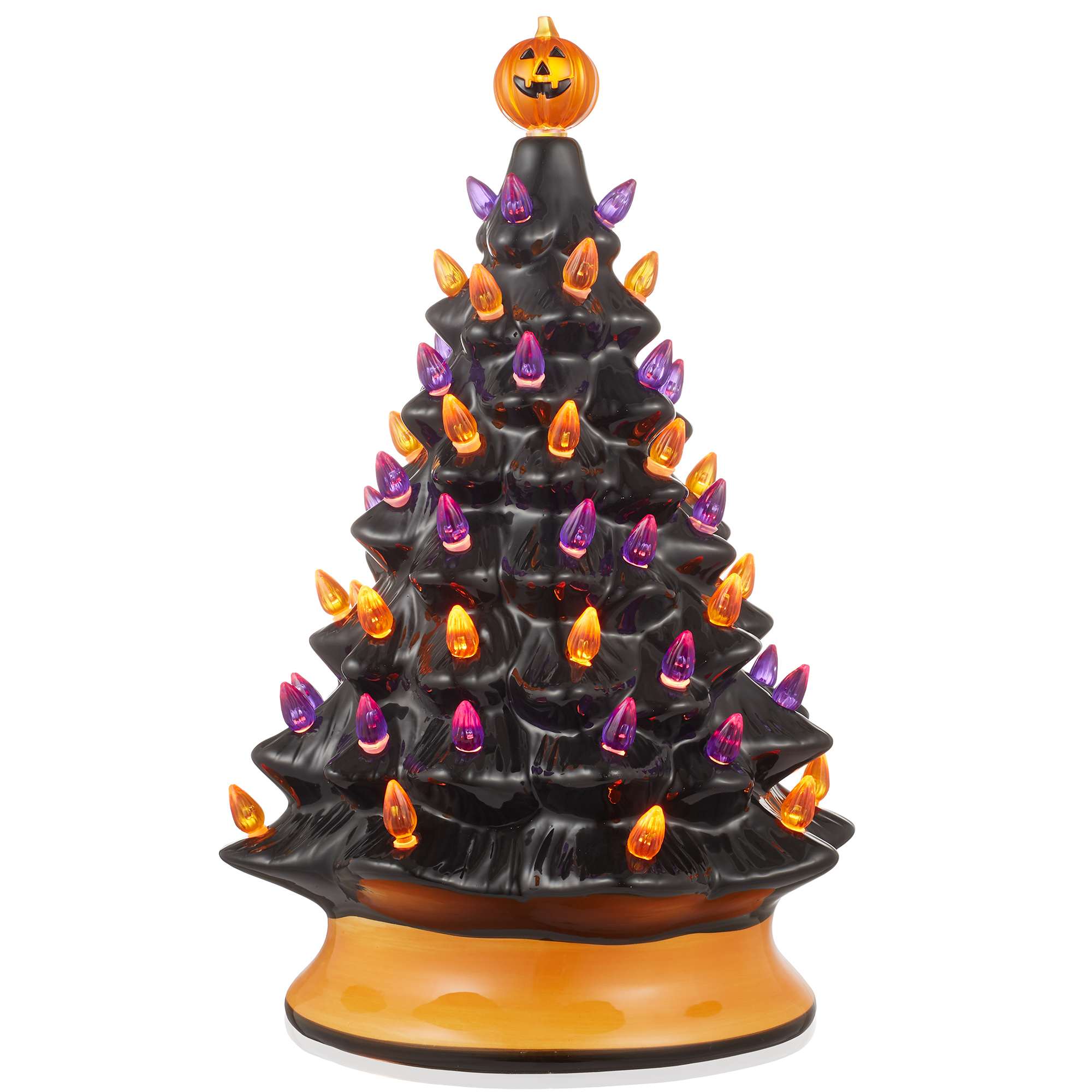 Casafield SZN-TR-931-BLK 15-in Hand Painted Ceramic Pre-Lit Halloween Tree w Pumpkin and Star