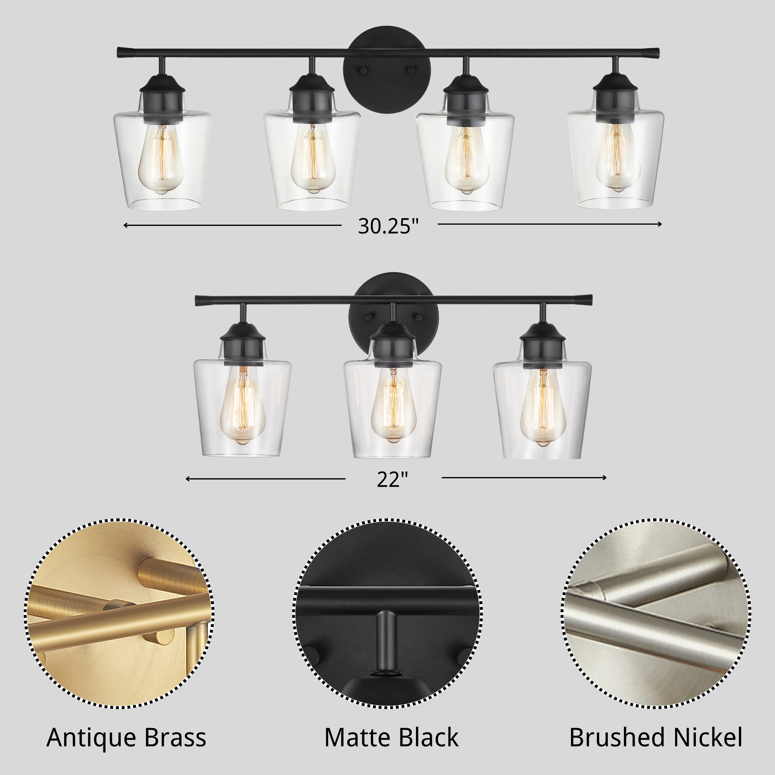 KAWOTI Atish 22-in 3-Light Matte Black Modern/Contemporary Vanity Light ...