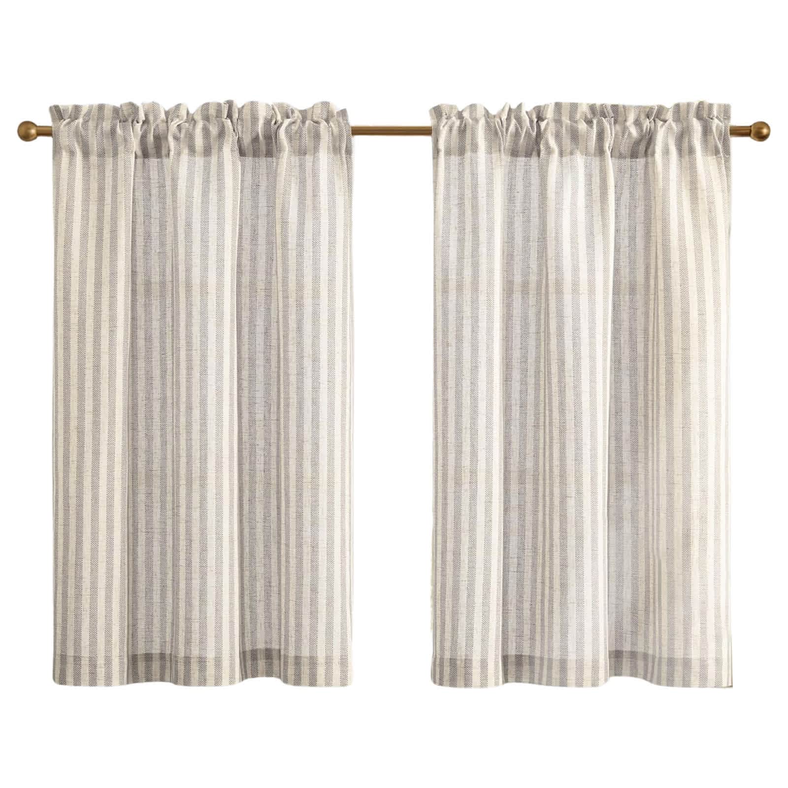 Etokfoks Linen Kitchen Curtains 36 Inch Striped Tier Drapes for Living ...