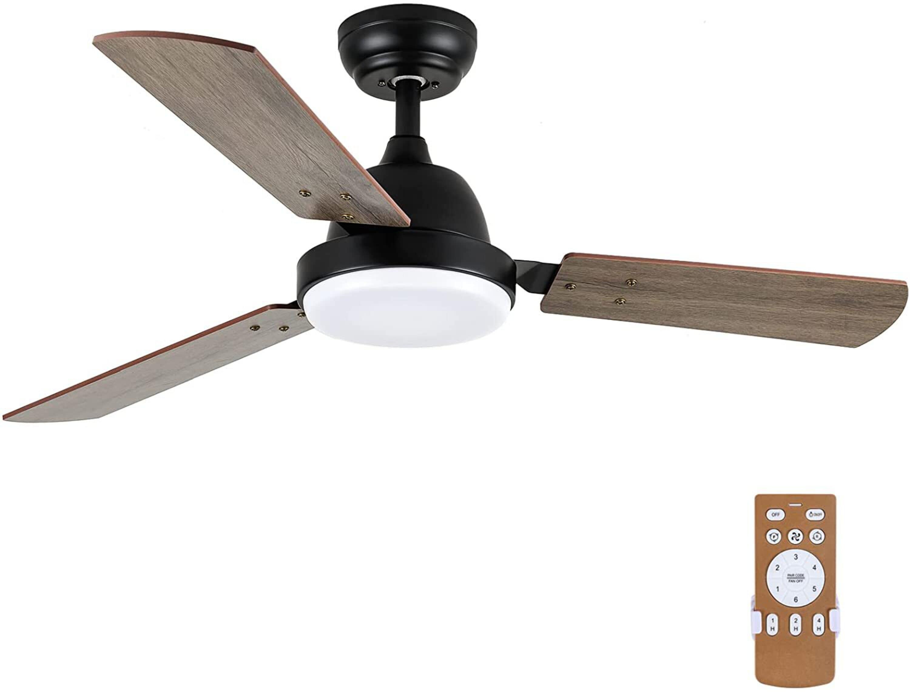 Flynama YC-L-44WOOD 44-in Integrated LED Black with Wood Blades Ceiling Fan With Light - Remote Included ( 3 -Blade )