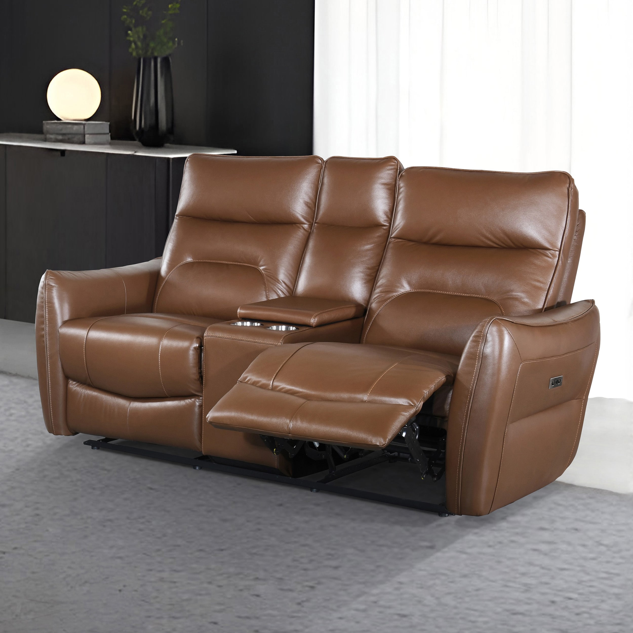 Furniture of America IDF-69006BRLVPM Amanda 62.5-in Modern Caramel Brown Genuine leather 2 -seater Reclining Loveseat