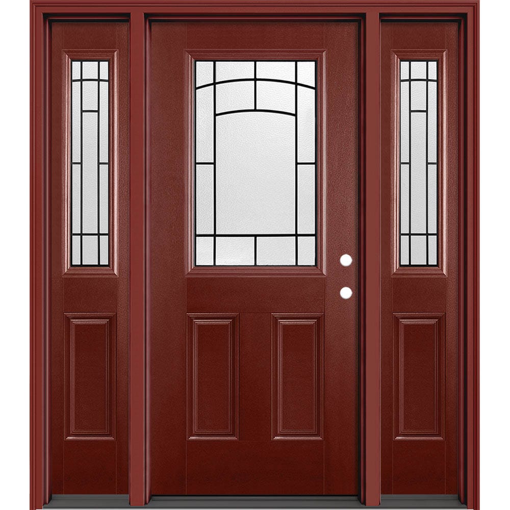 Masonite 631790 Brooklyn 64-in x 80-in x 4-9/16-in Fiberglass Full lite Left-hand inswing Bisque Painted Prehung Slab Front Door with Sidelights with Brickmould Solid core