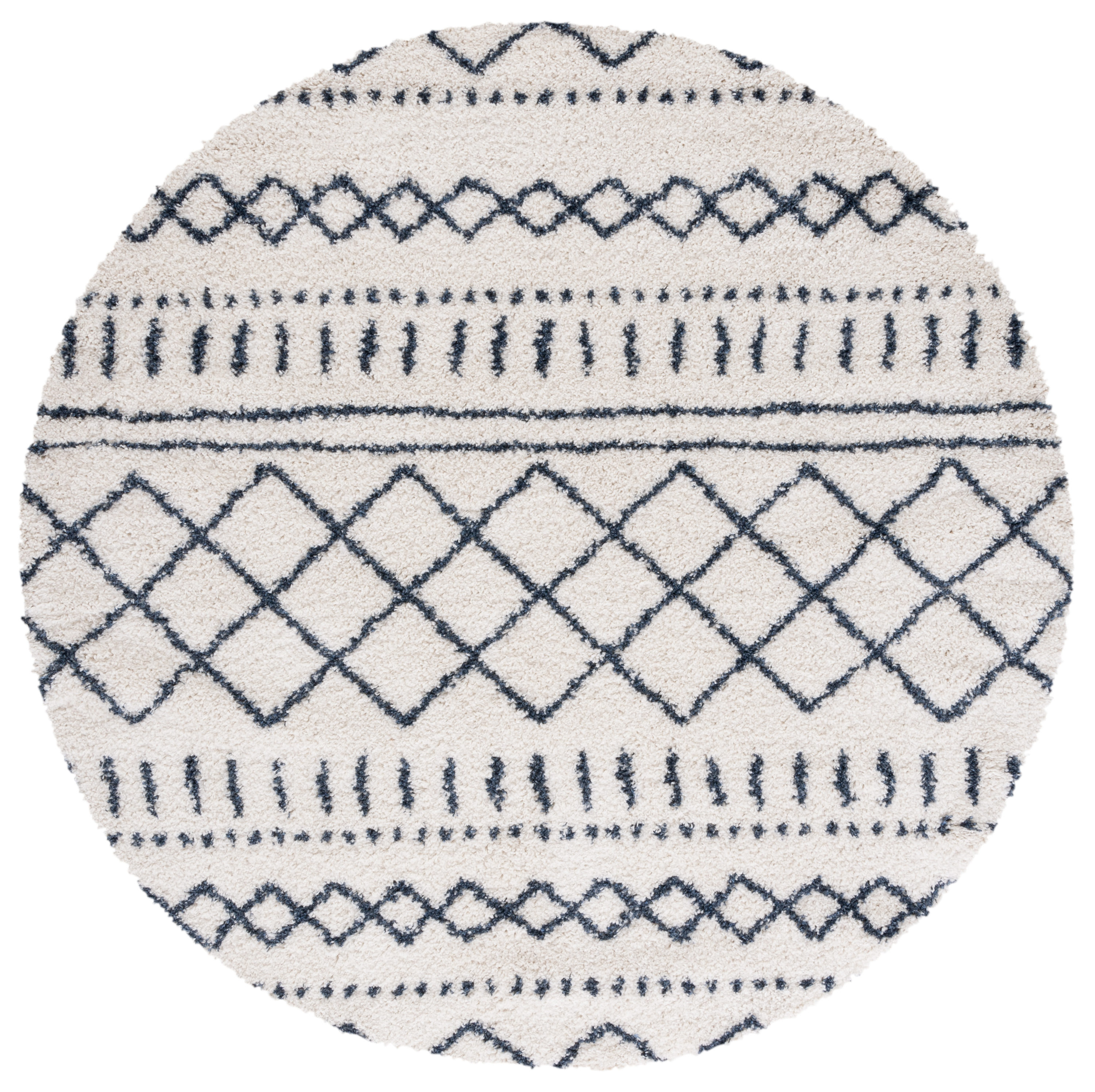 Safavieh ASG741M-7R Arizona Shag 7 x 7 (ft) Loomed Polypropylene Ivory/Slate Round Indoor Abstract Moroccan Area rug
