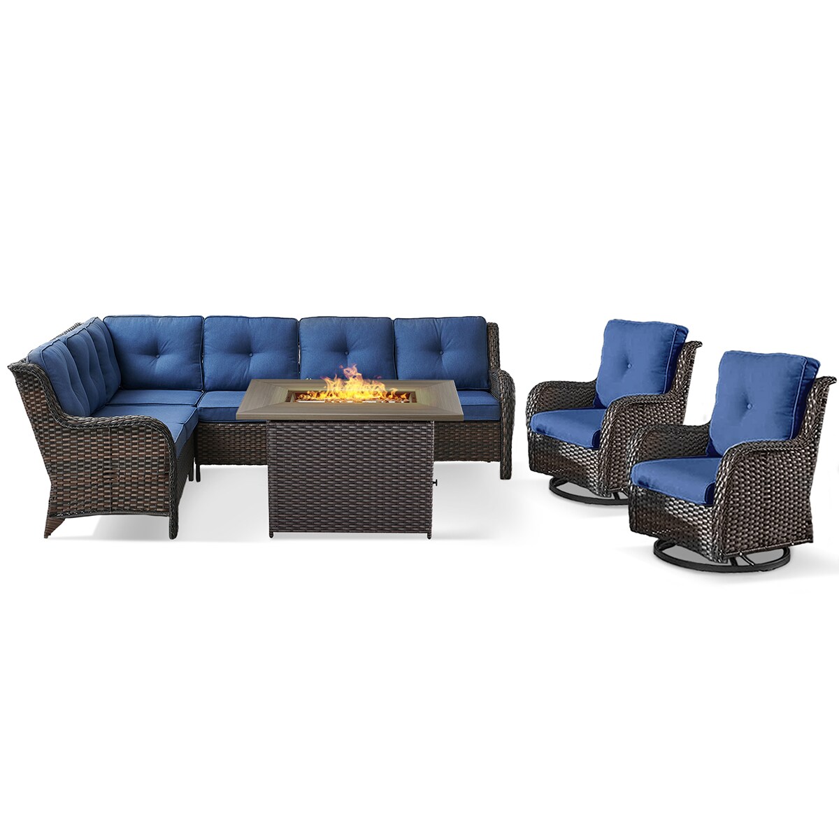 Rilyson FS144023APBR13-1 ASPEN 4 -Piece Woven Patio Conversation Set with Blue Cushions