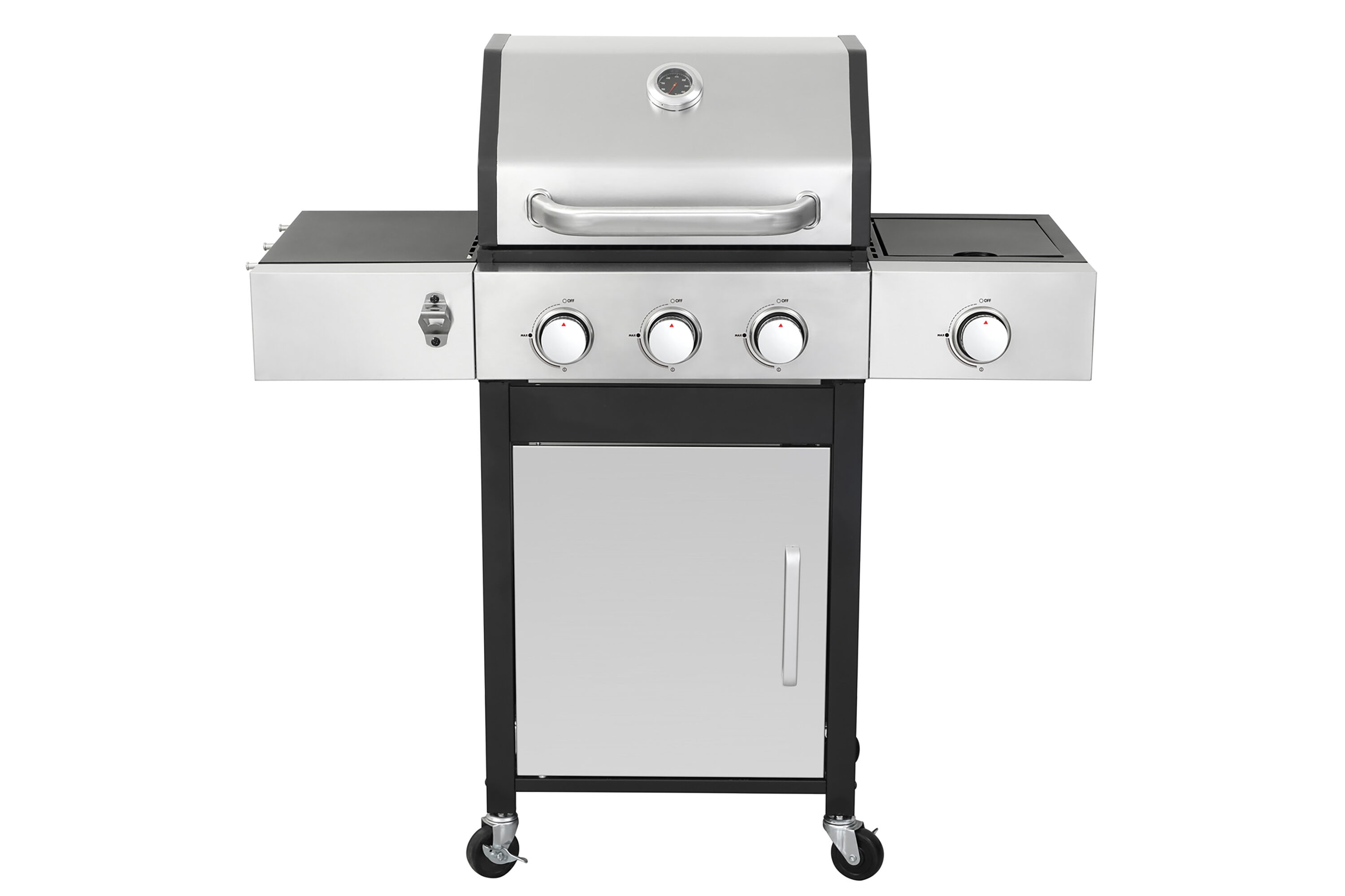 JJJ SLYH55QHRIN 3-Burner Propane Gas BBQ Grill with Side Burner Black And Silver 3 -Burner Liquid Propane Gas Grill 1 -Side Burner