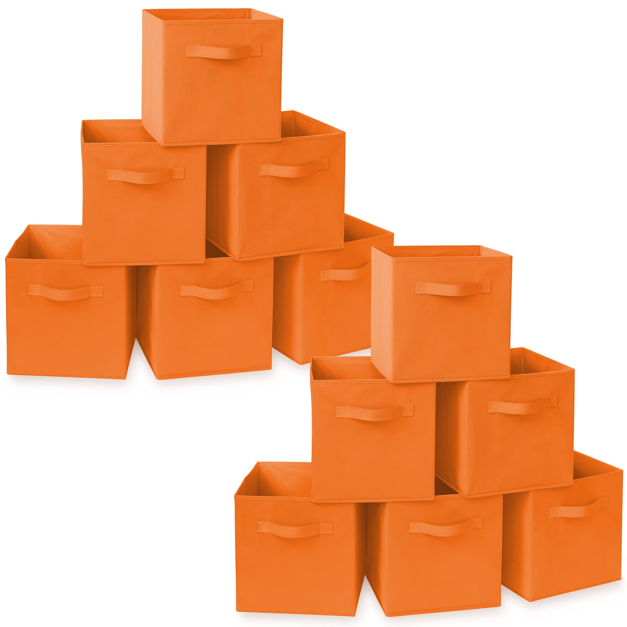 Casafield 6CC-ORG-2. (Set of 12) Collapsible Fabric Cubes - 11-in Storage Bins - Orange
