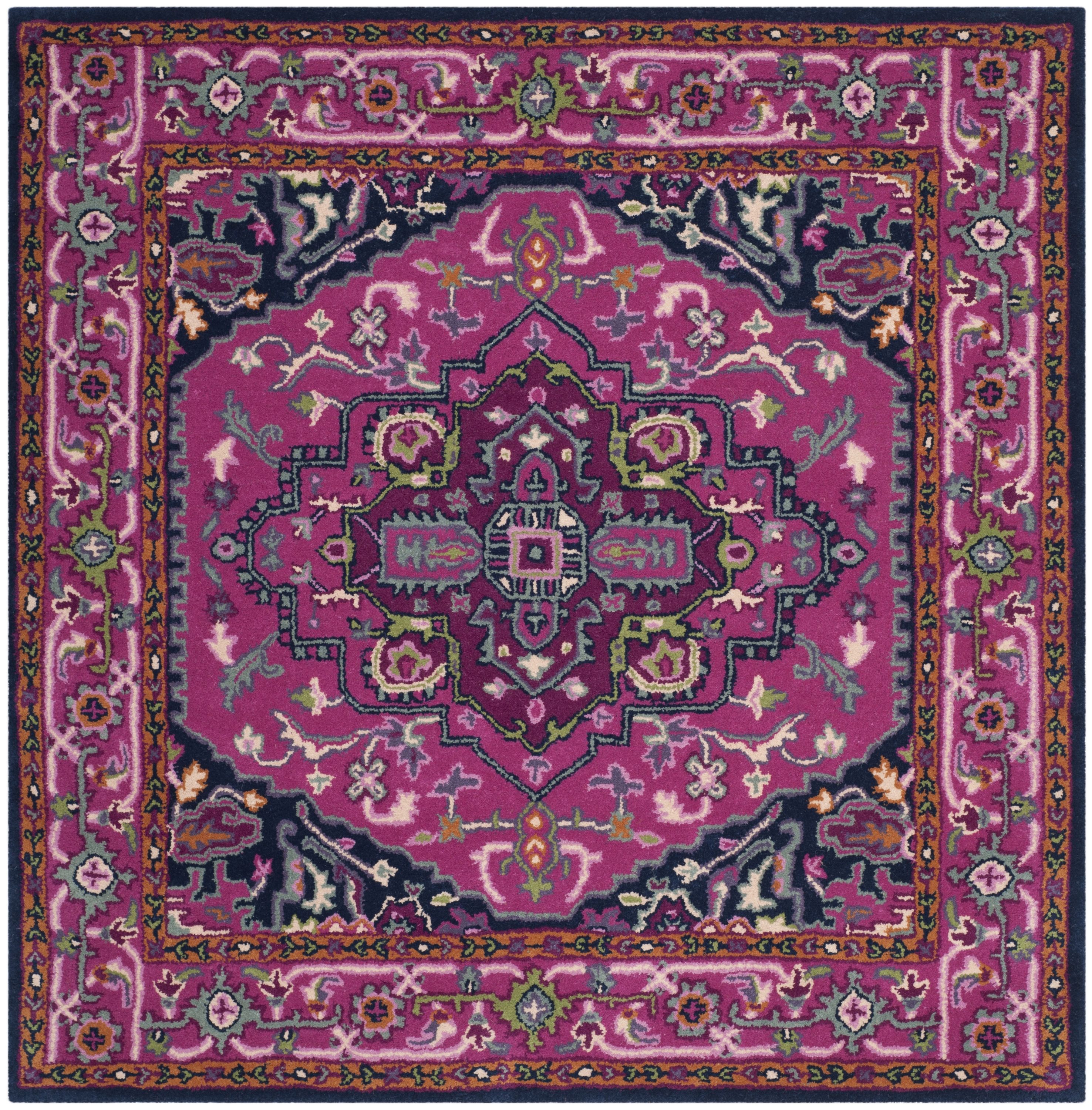 Safavieh BLG541C-5SQ Bellagio Elche 5 x 5 (ft) Tufted Wool Pink/Navy Square Indoor Floral/Botanical Oriental Area rug