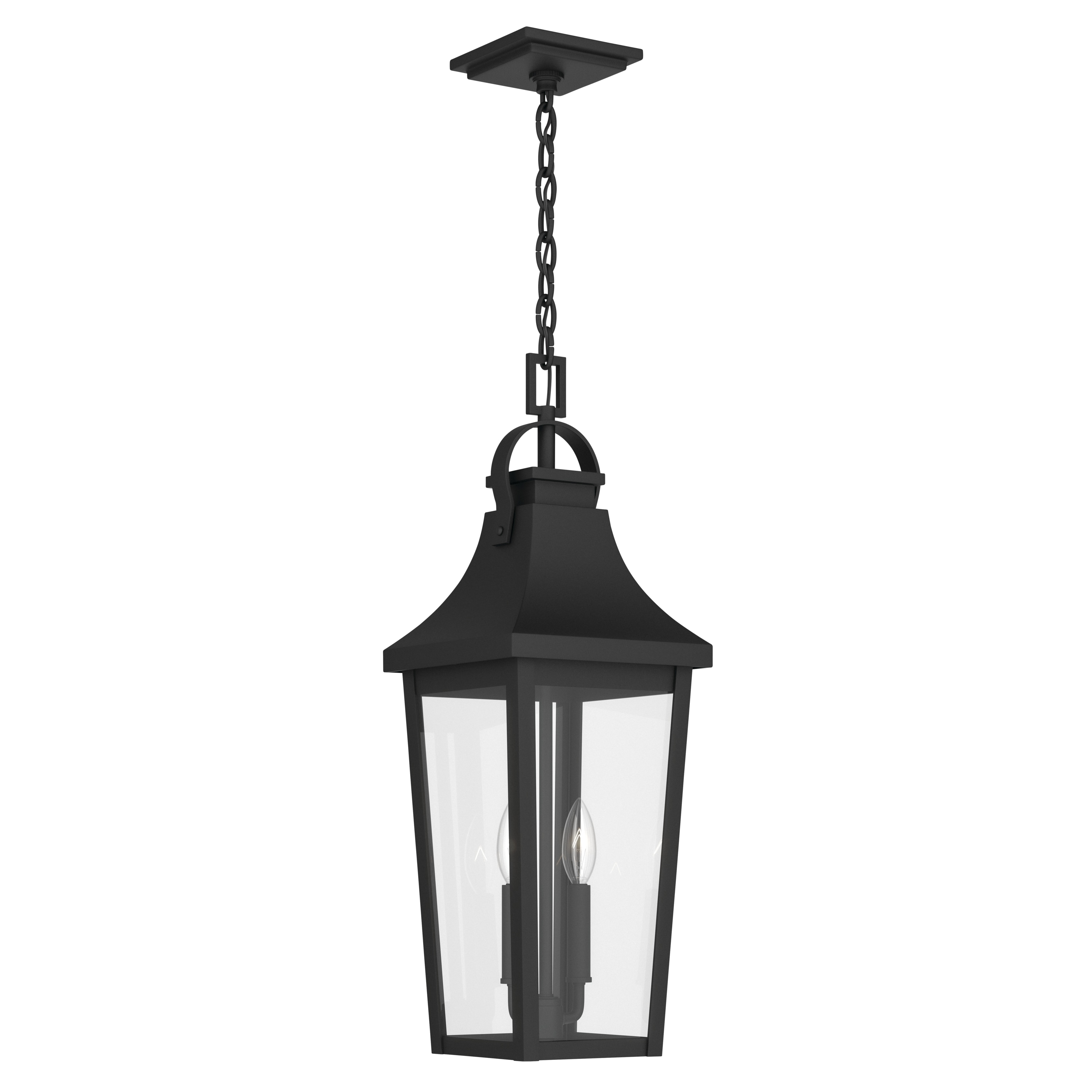 Kichler Cleary 2 -Light Textured Black Traditional Clear glass Lantern Medium Hanging Pendant Light