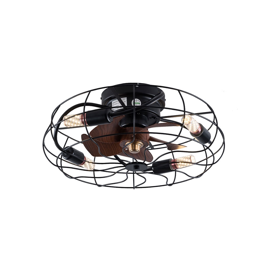 Oukaning 20 In 4 Light Black Modern Style Metal Caged Indoor Flush Mount Cage Ceiling Fan And Remote 5 Blade The Fans Department At Lowes Com