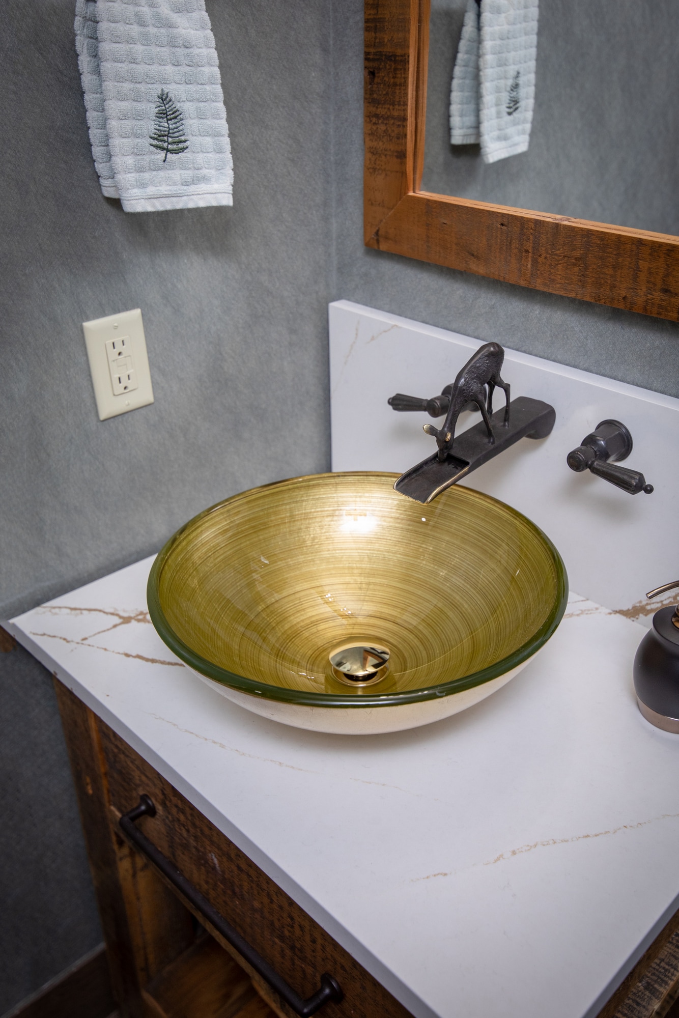 Khaki Tempered Glass Round Above-Counter Bathroom Sink