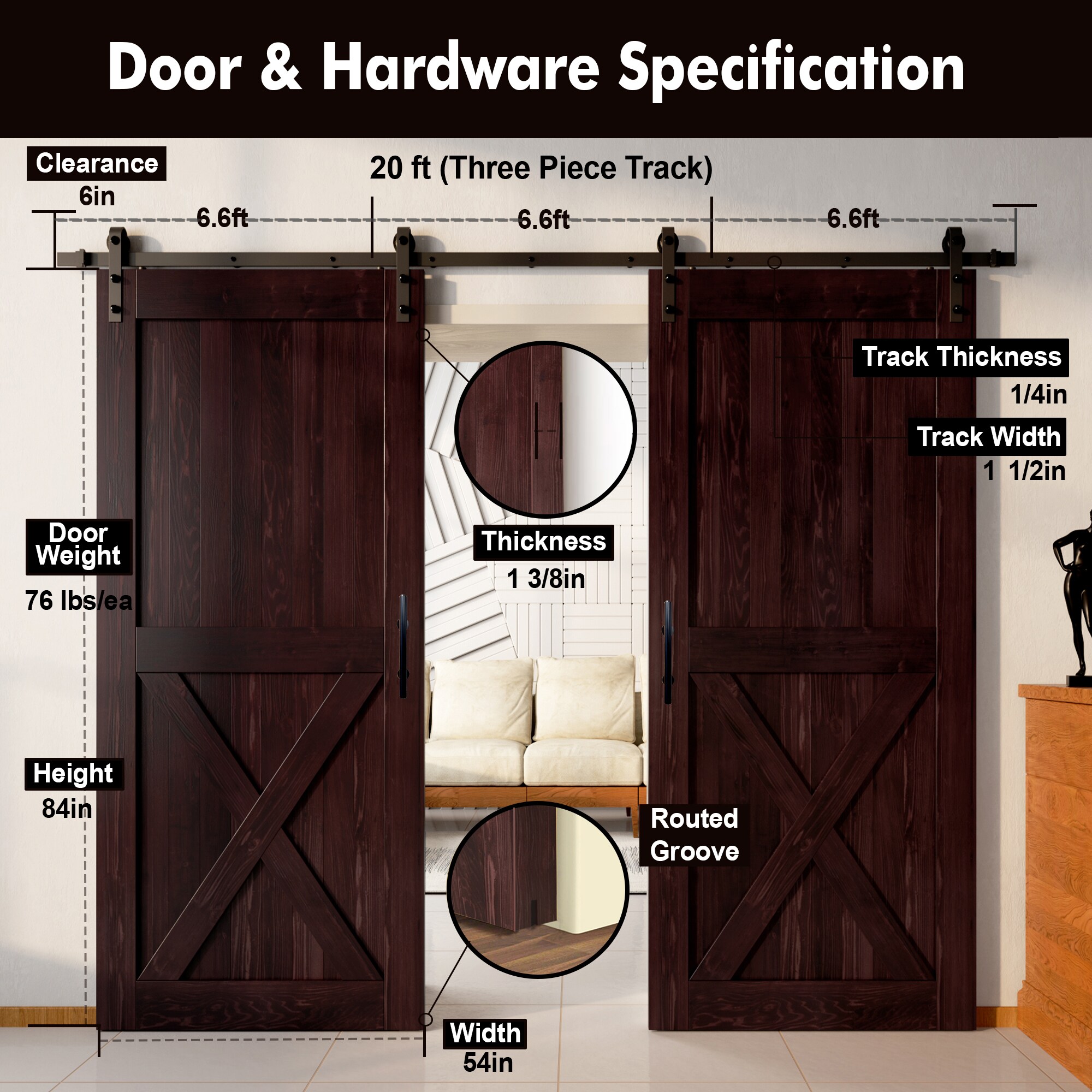 HOMACER YT2TGH240C-5484-X-RD Barn-Doors - View #7