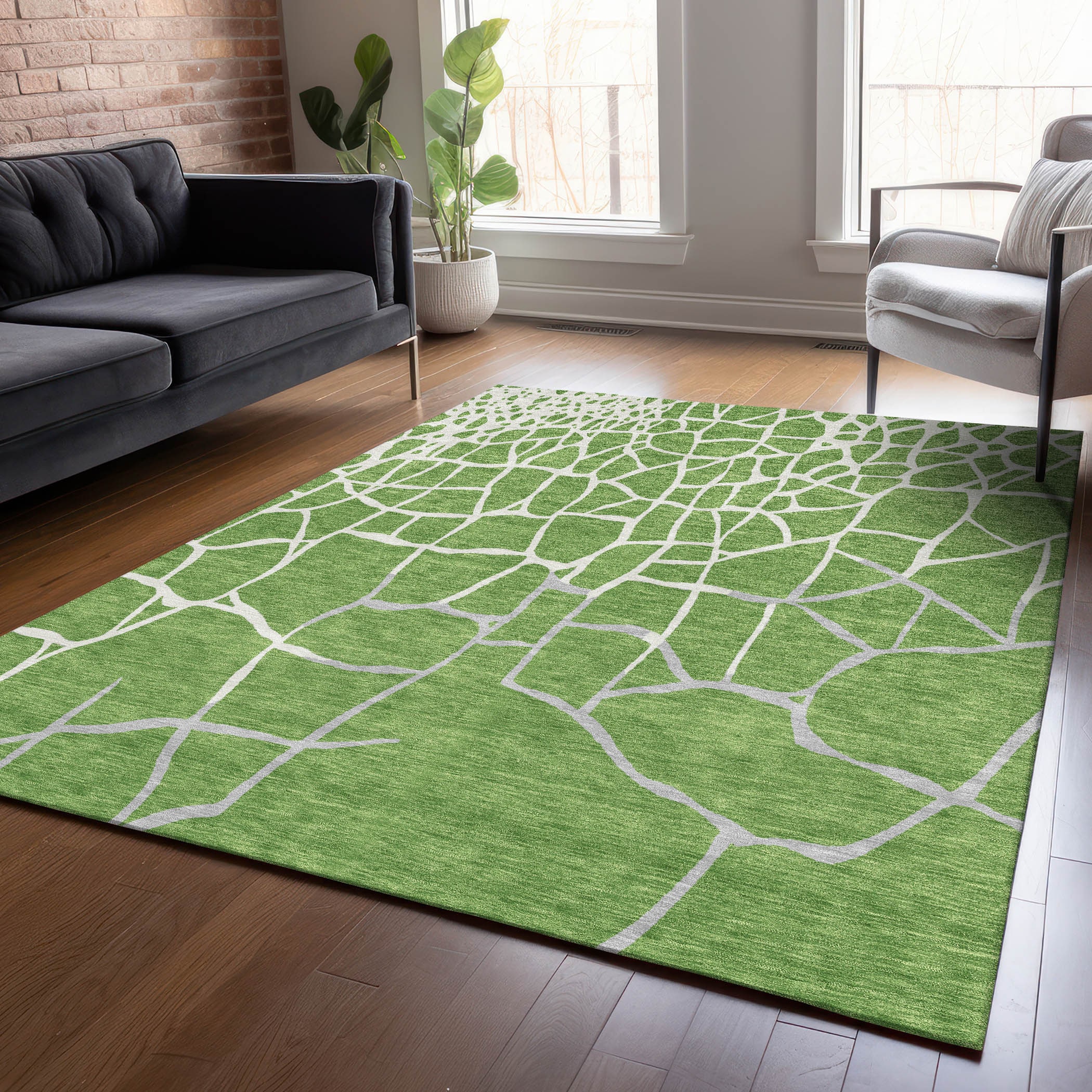 Addison Rugs ACN1049GE30X46 Chantille ACN1049GE 2 x 3 (ft) Polyester Green Rectangular Indoor/Outdoor Geometric Machine washable Area rug