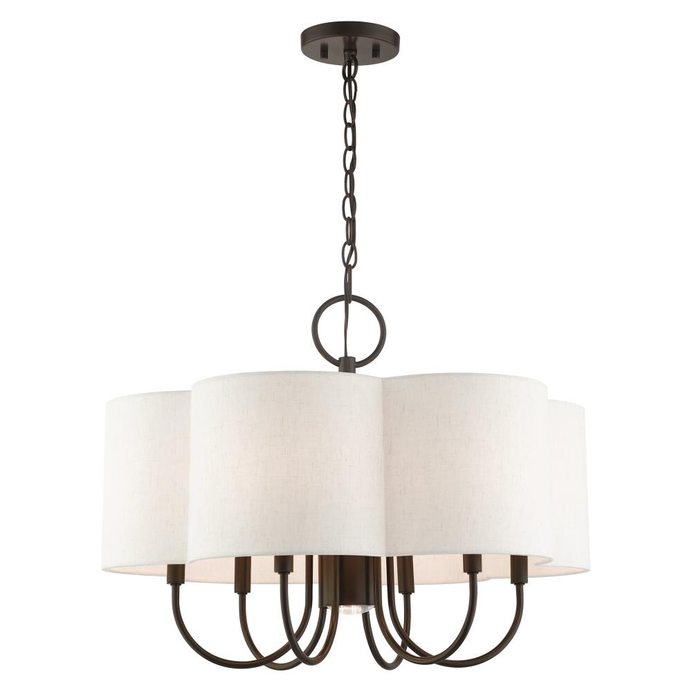 Elegant Solstice English Bronze 7-Light Chandelier with Oatmeal Shade