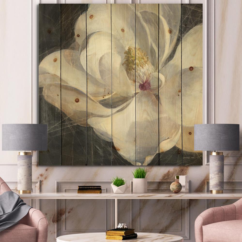 Designart Designart 'Vivid White Magnolia IV' Print on Natural Pine ...