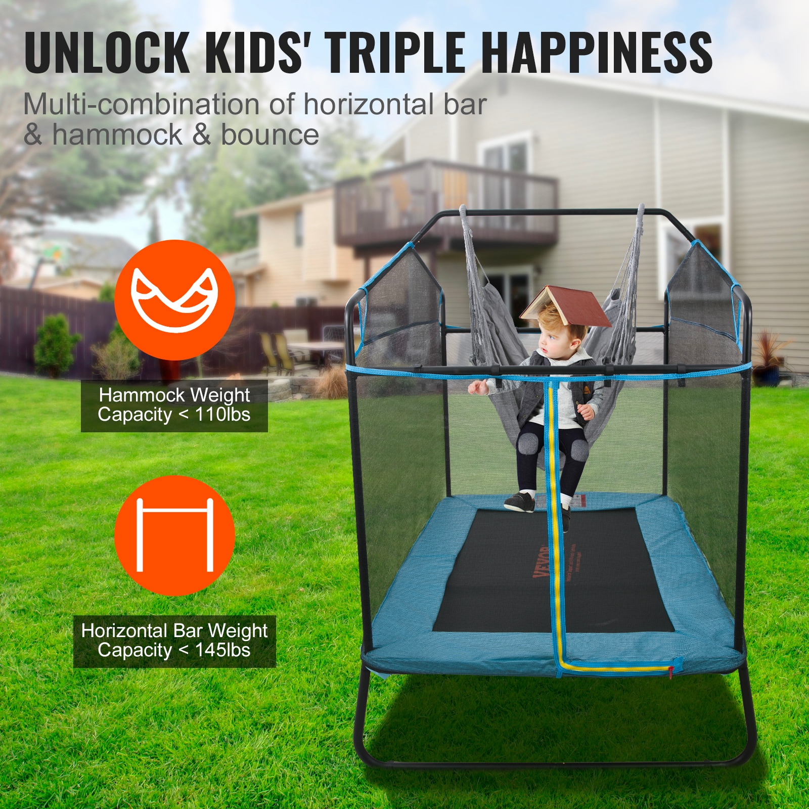 6-Foot Black Metal Kids' Trampoline with Enclosure