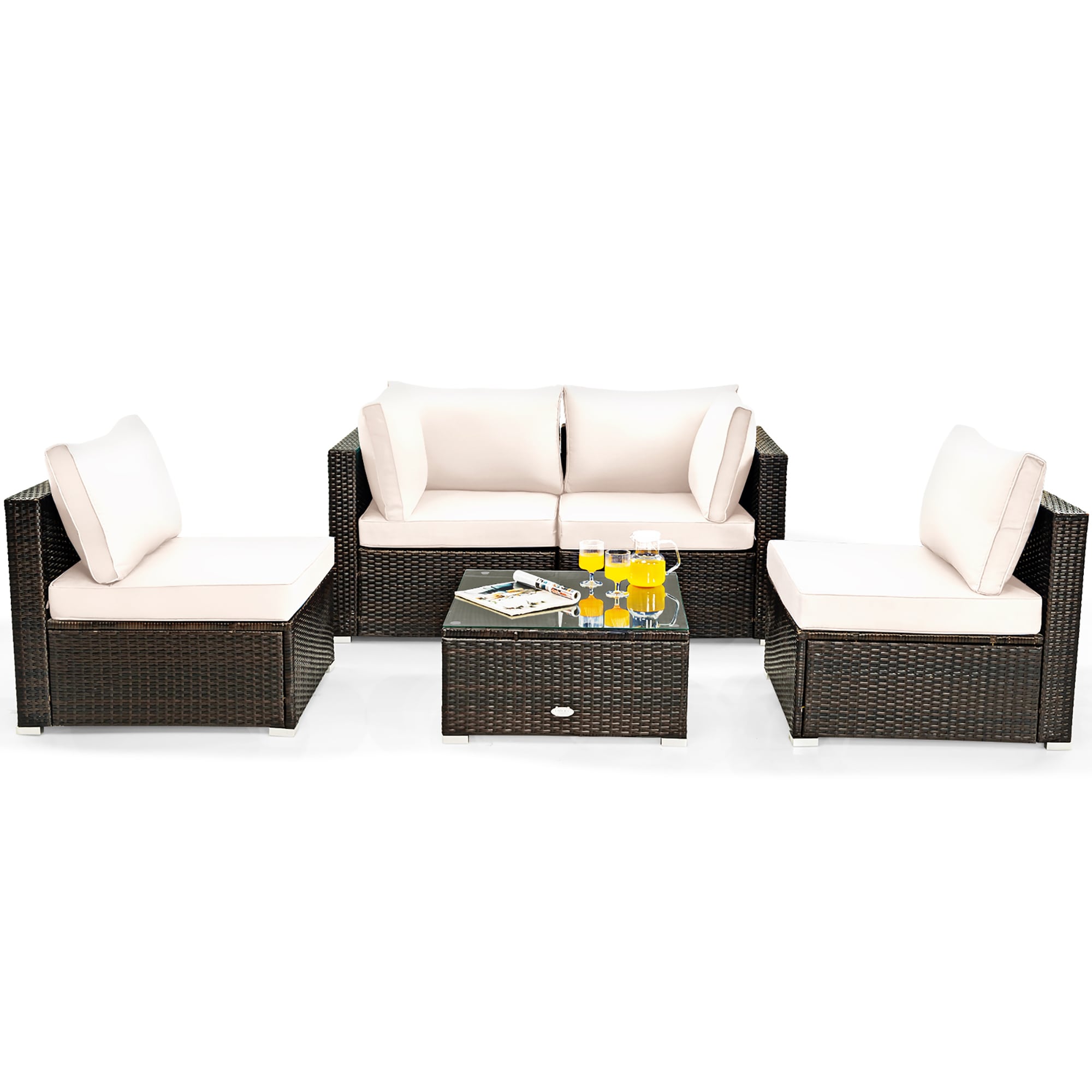 Costway LWS00837 5 -Piece Rattan 4 Patio Sofa Conversation Set with Chrome Cushions