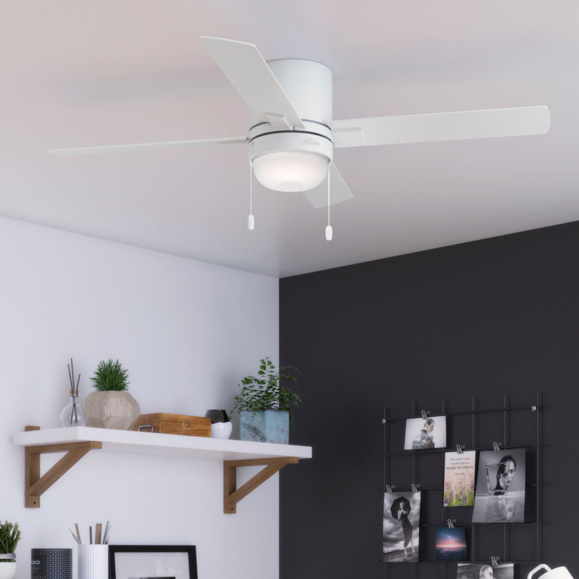 Hunter Minikin 52-in Fresh White Indoor Flush Mount Ceiling Fan with ...