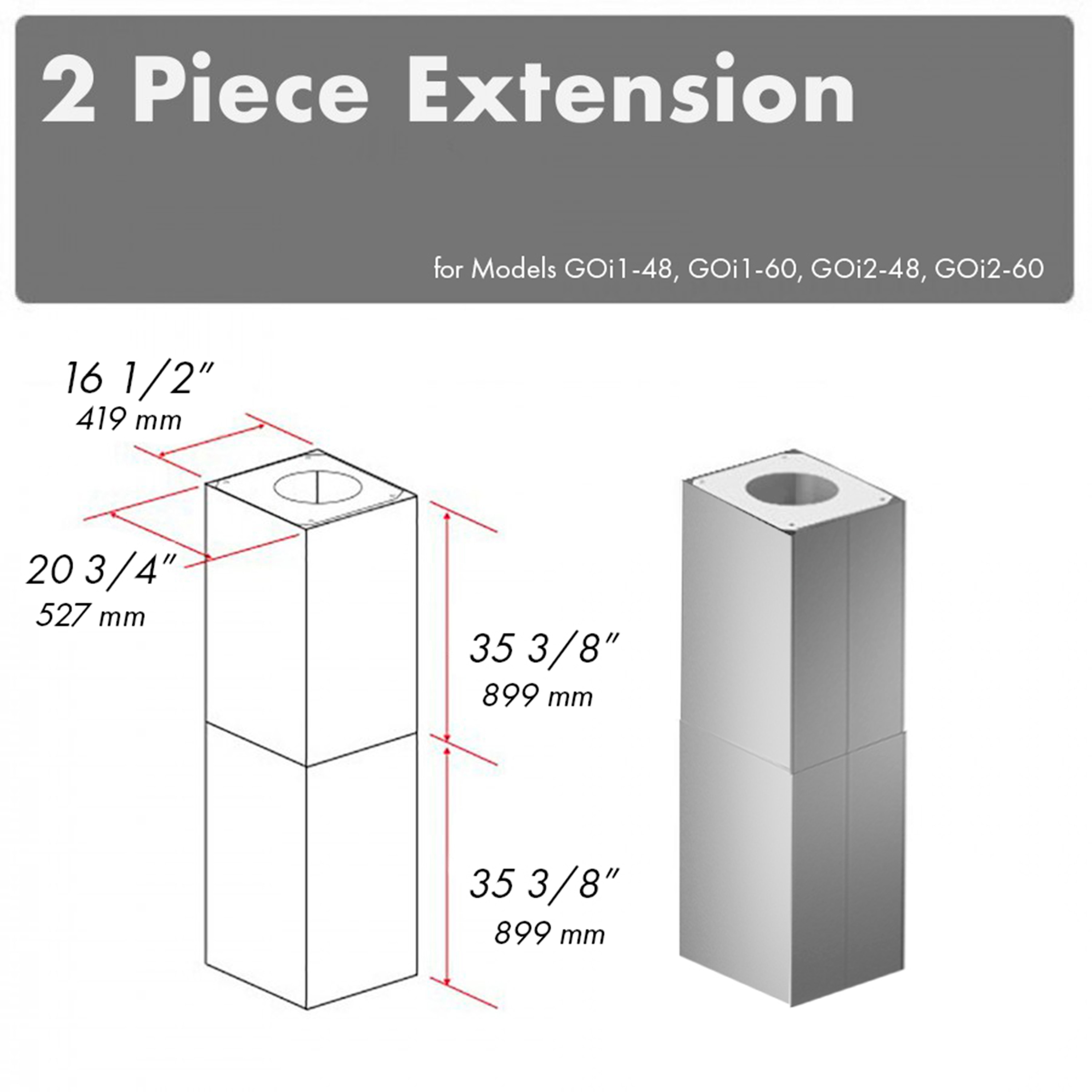 ZLINE KITCHEN & BATH - Island range hood Flue extension 2 -Pack Stainless Steel