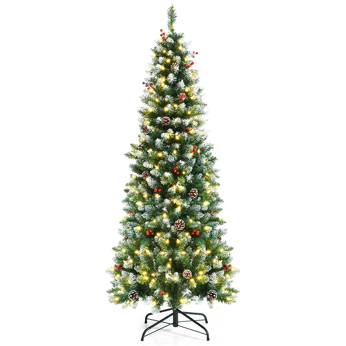 WELLFOR CM-HFY-23666US 6-Feet Pre-lit Pencil Flocked Artificial Christmas Tree with White LED Lights
