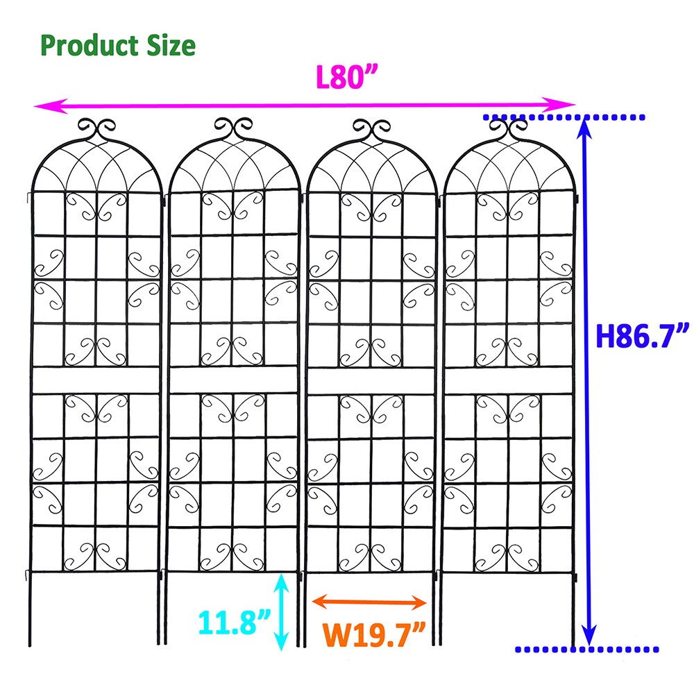 Topcraft 80-in W x 86.7-in H Black Steel Scroll Garden Trellis (4-Pack ...