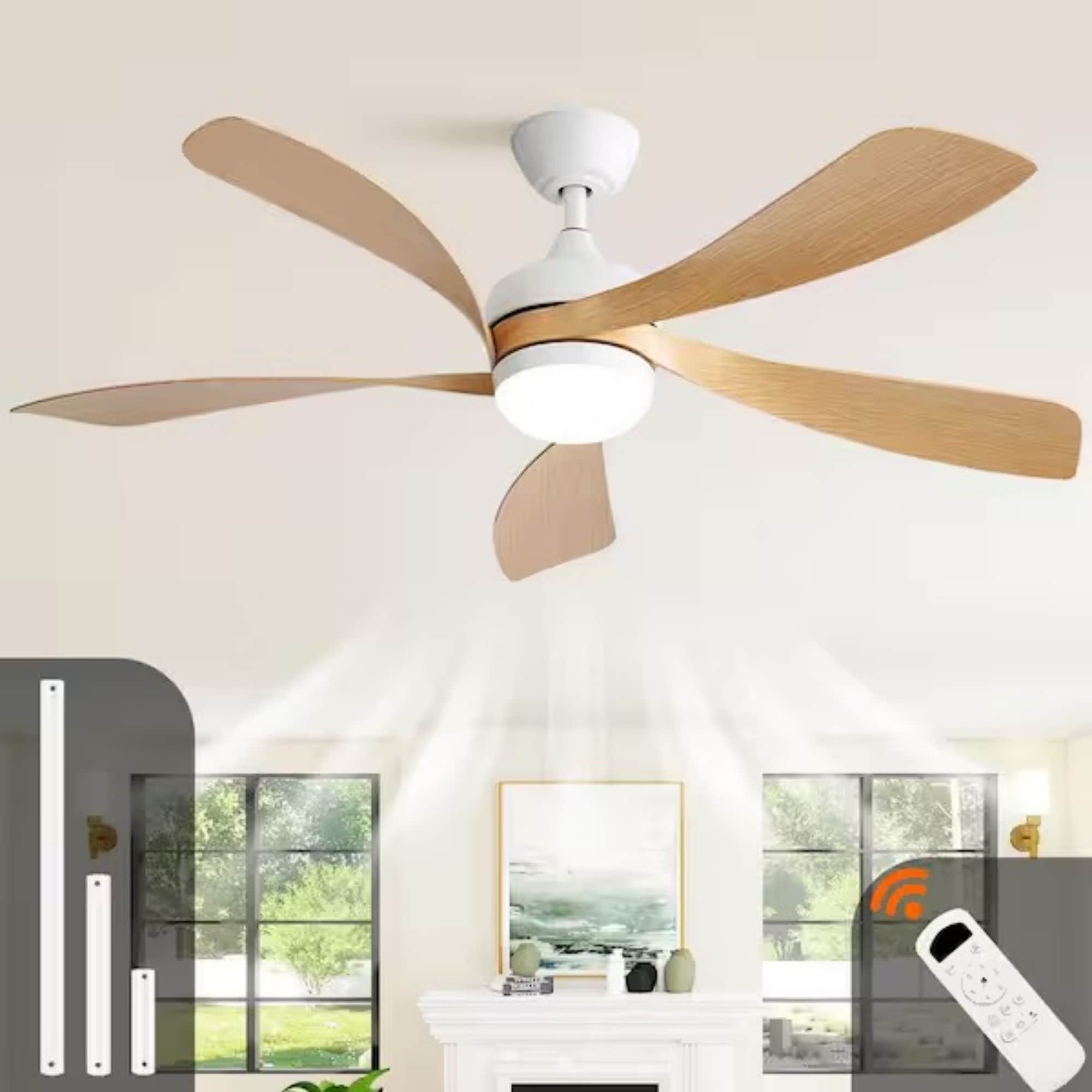 ToolCat 45-in Matte White with Beige Blades Color-Changing LED Smart Propeller Ceiling Fan With Light and Remote Control Included 5 -Blade