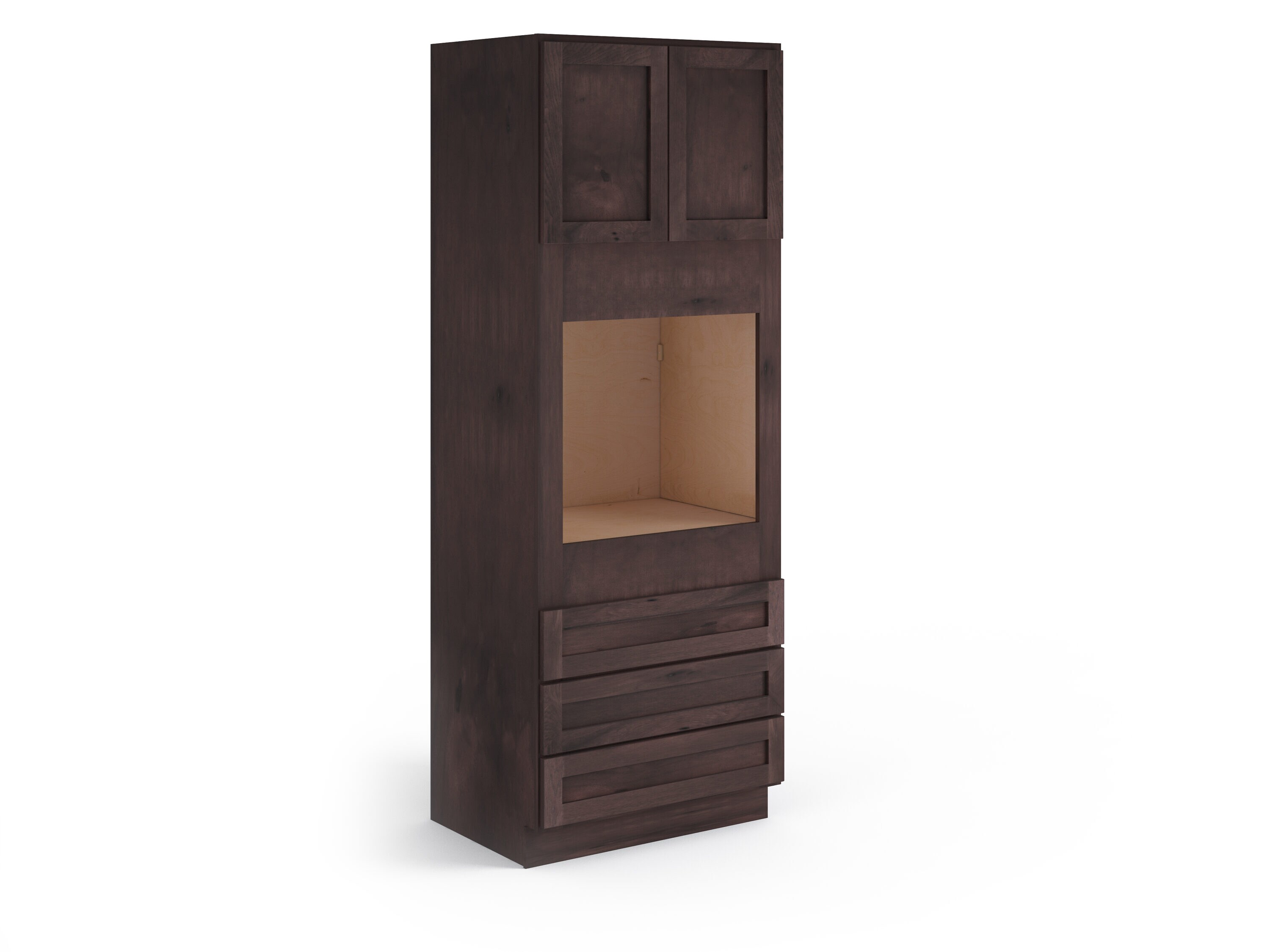 Valleywood Cabinetry OC3390SDDTSRH 33-in W x 90-in H x 24-in D Rustic Hickory 3-Drawers Single or Double Oven Pantry Ready To Assemble Plywood Cabinet (Flat Panel Shaker Style)