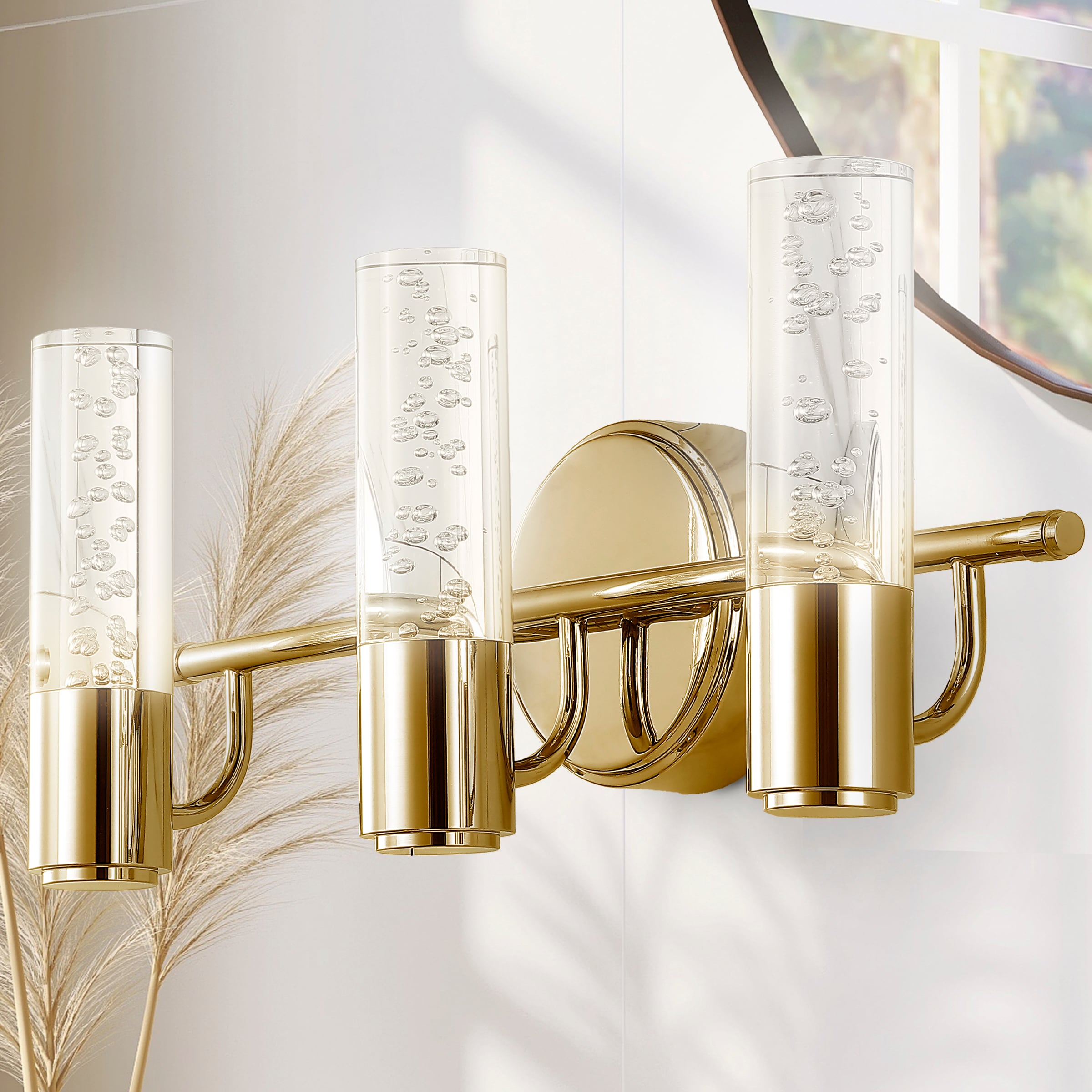 JONATHAN  Y JYL7224B Bolha Bubble Acrylic/Iron Integrated Minimalist 18-in 3 -Light Satin Gold Integrated LED Modern/contemporary Vanity light