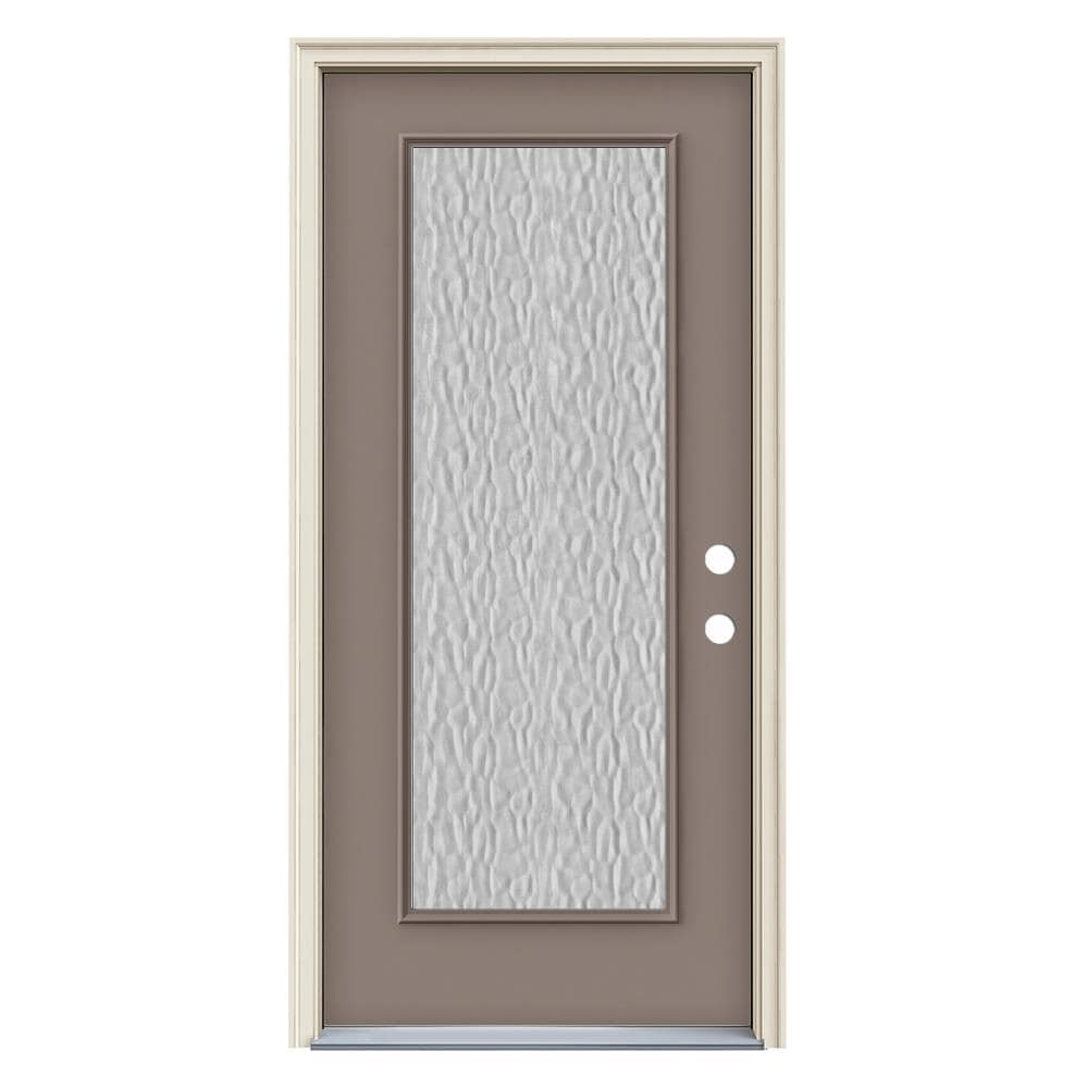 JELD-WEN LOWOLJW230600062 36-in x 80-in x 4-9/16-in Steel Full Lite Left-Hand Inswing Pottery Painted Prehung Front Door with Brickmould Insulating Core