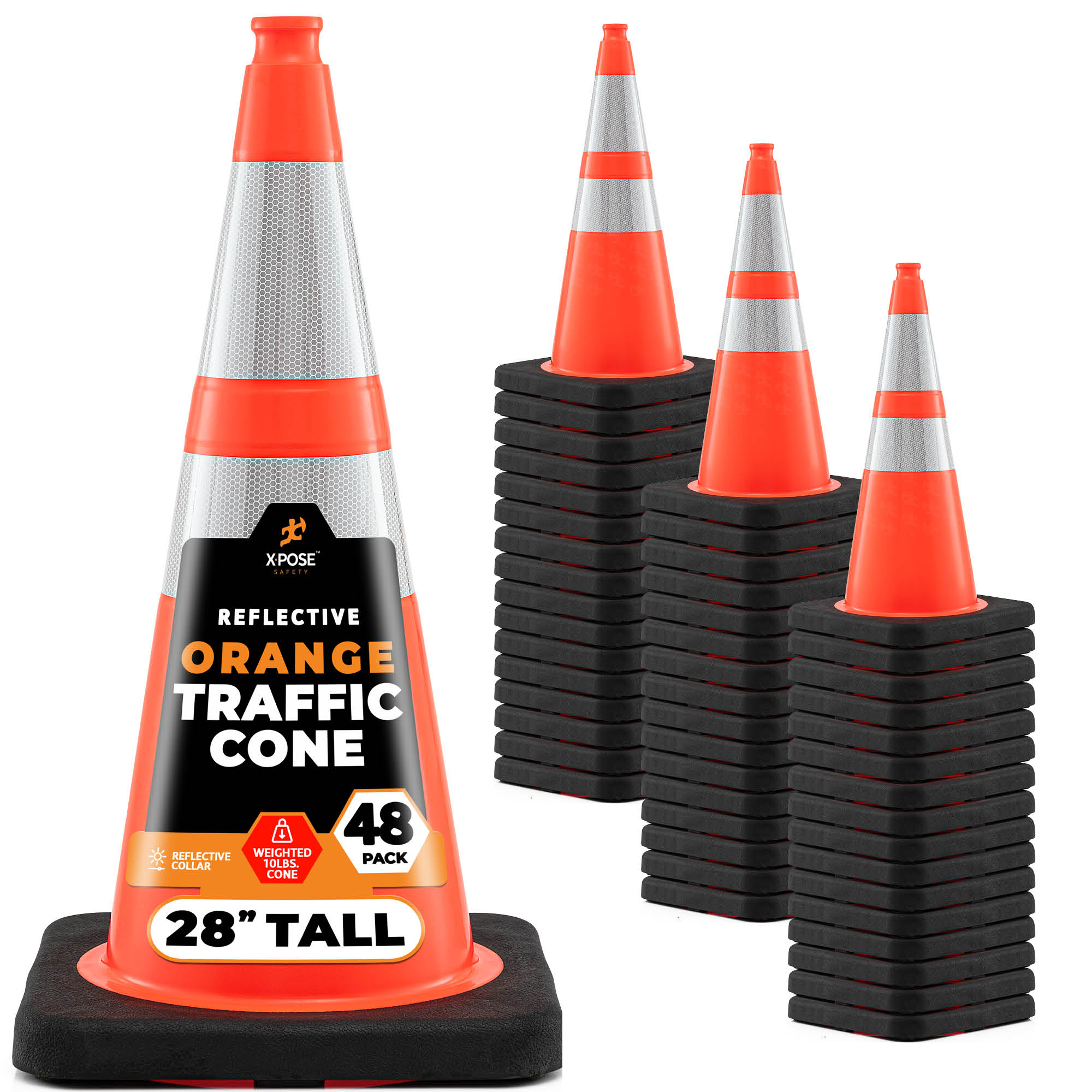 XPOSE SAFETY OTC28-64-10L-48-X 48 -Pack 36-in Orange Traffic safety cone