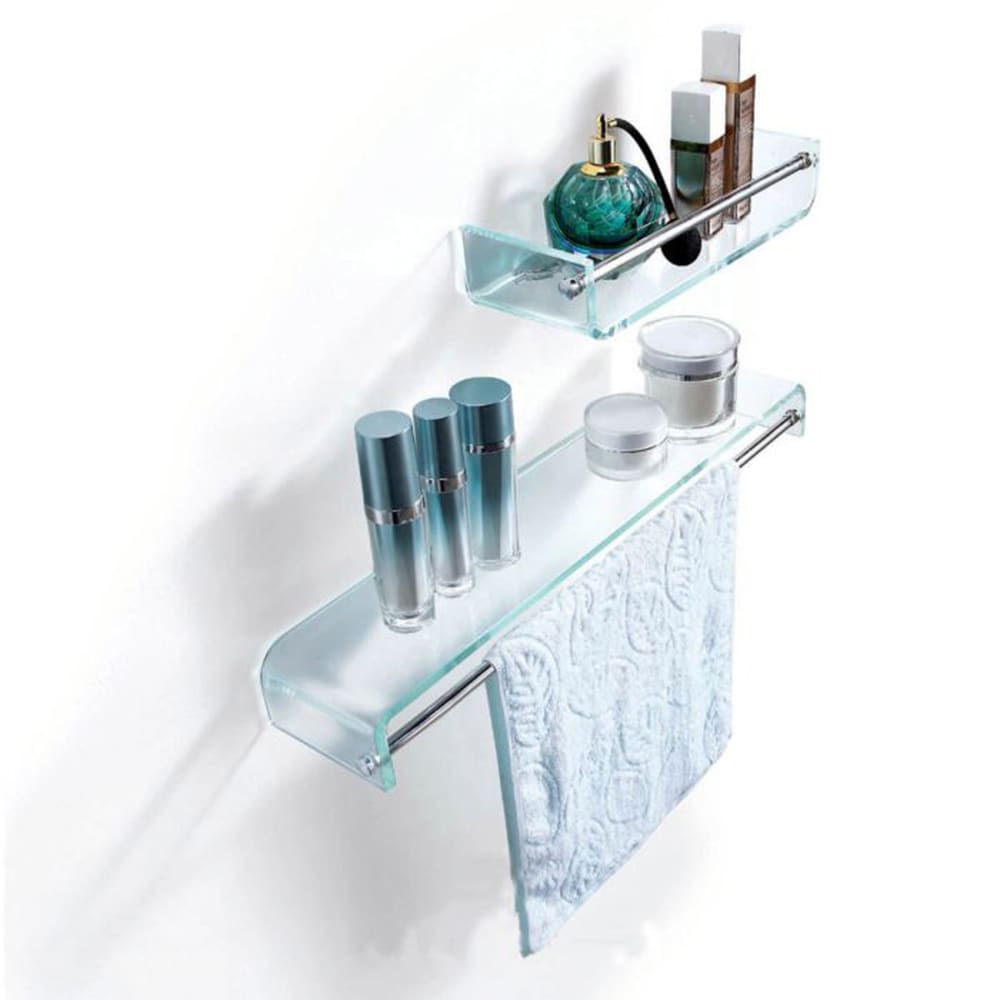 Bathroom Wall Mounted Clear Glass Shelf With Chrome Supports