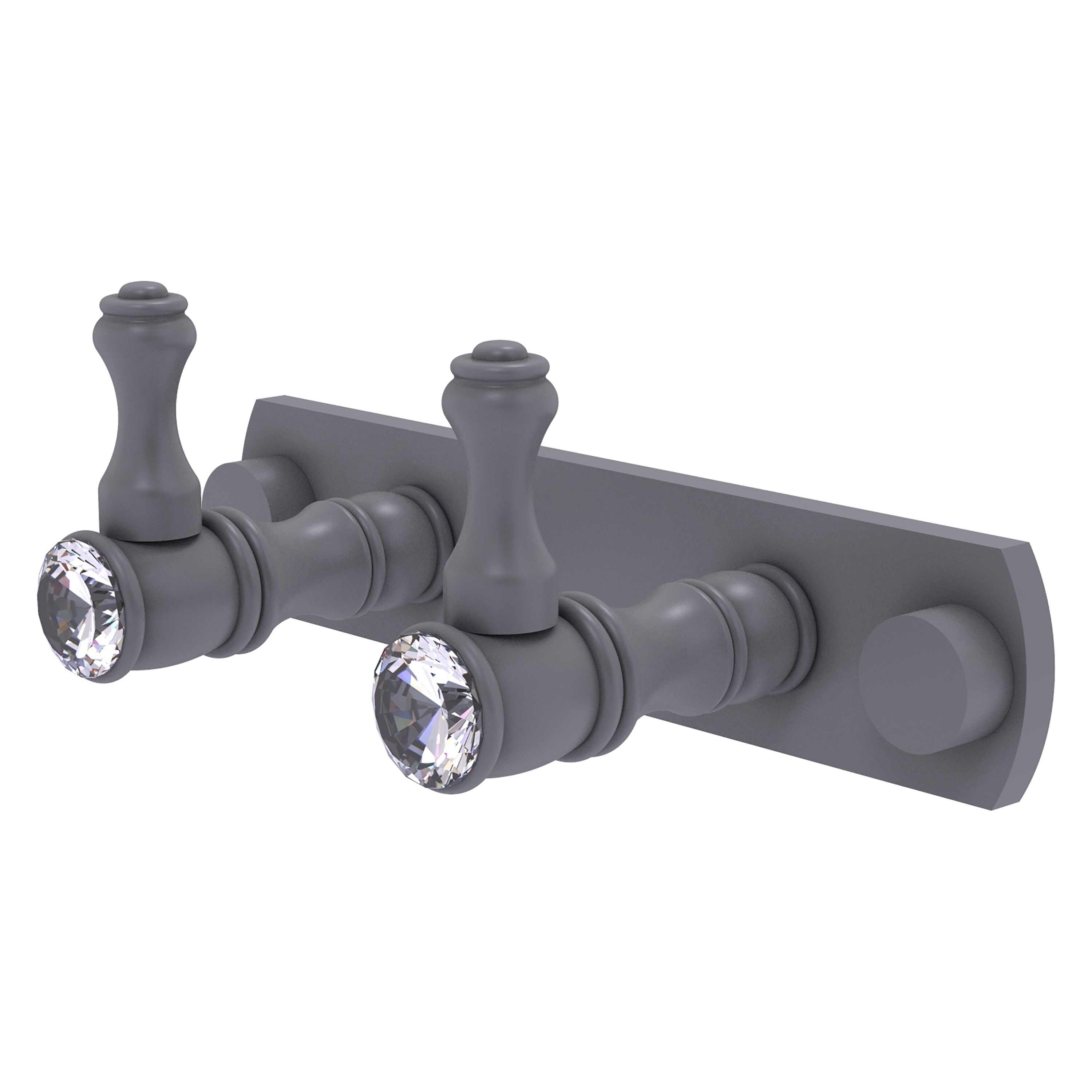 Allied Brass CC-20-2-GYM Carolina Crystal Matte Gray Double -Hook Wall mount Towel Hook