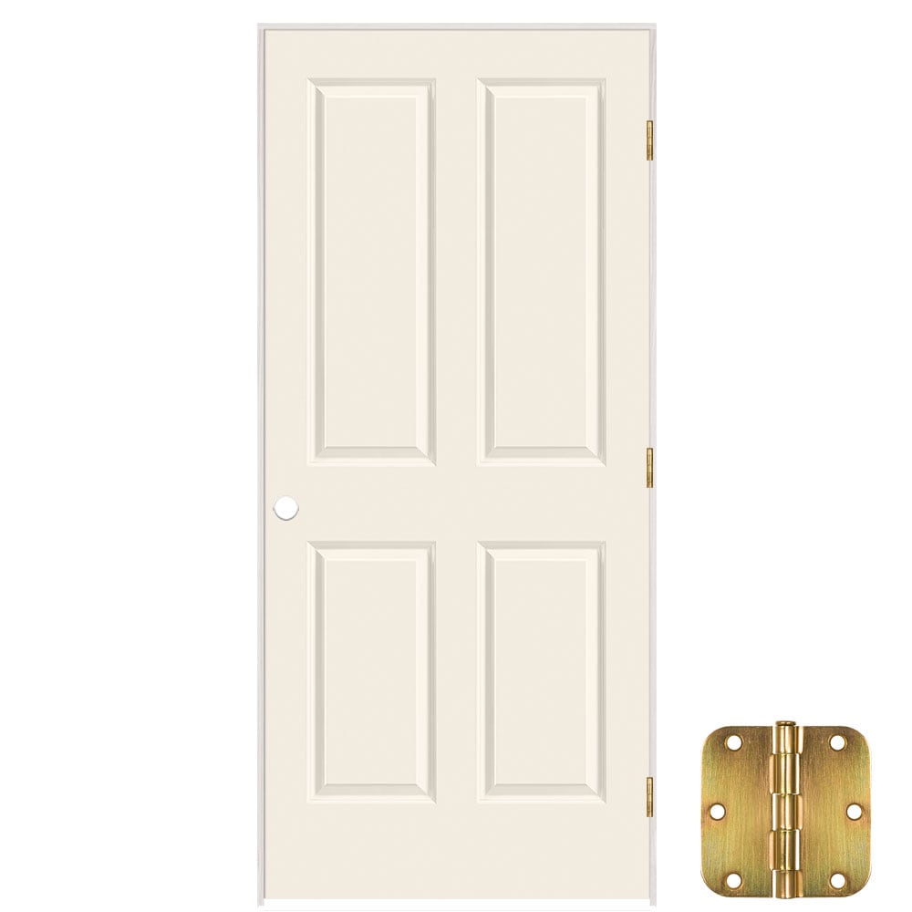 Masonite 641105 36-in x 80-in Moonglow Solid core 4 panel square Left hand Smooth Prefinished Molded composite Flat Jamb Single Prehung Interior Door