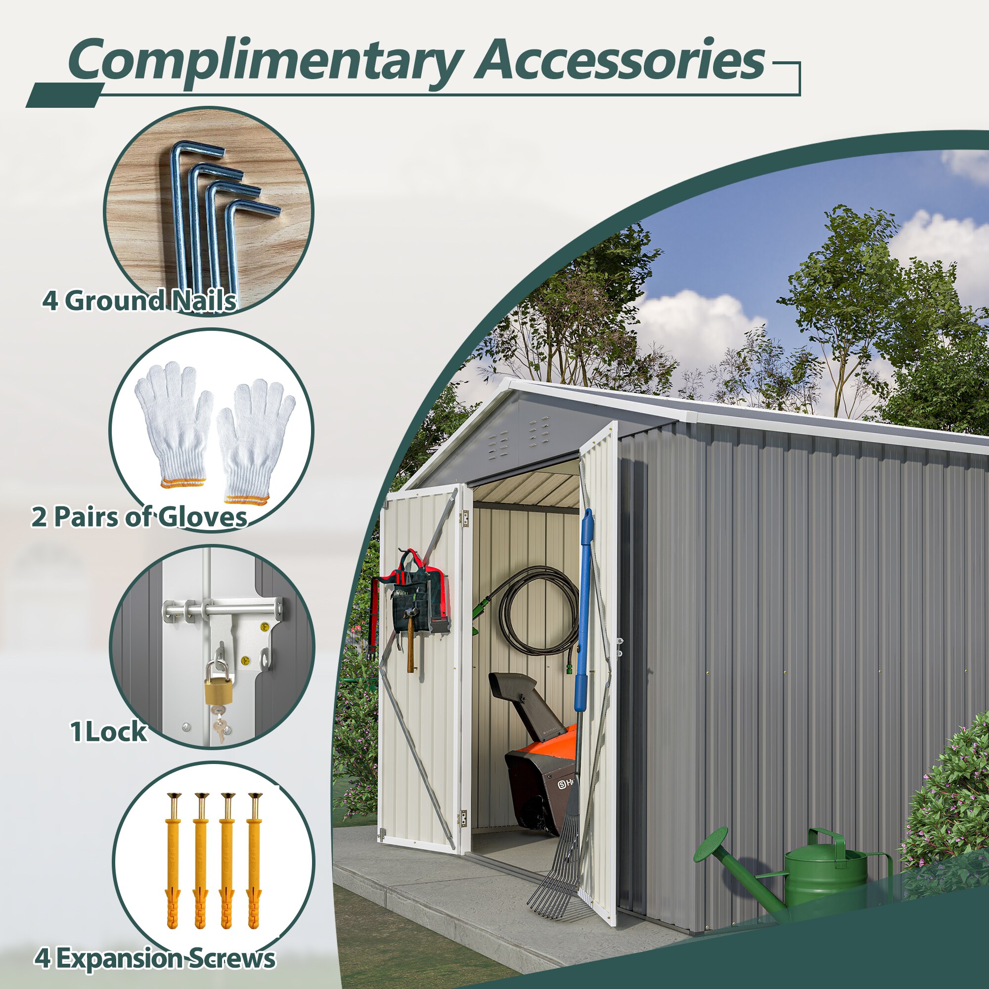 WELLFOR TWSG013-BN Metal-Storage-Buildings-Sheds - View #9