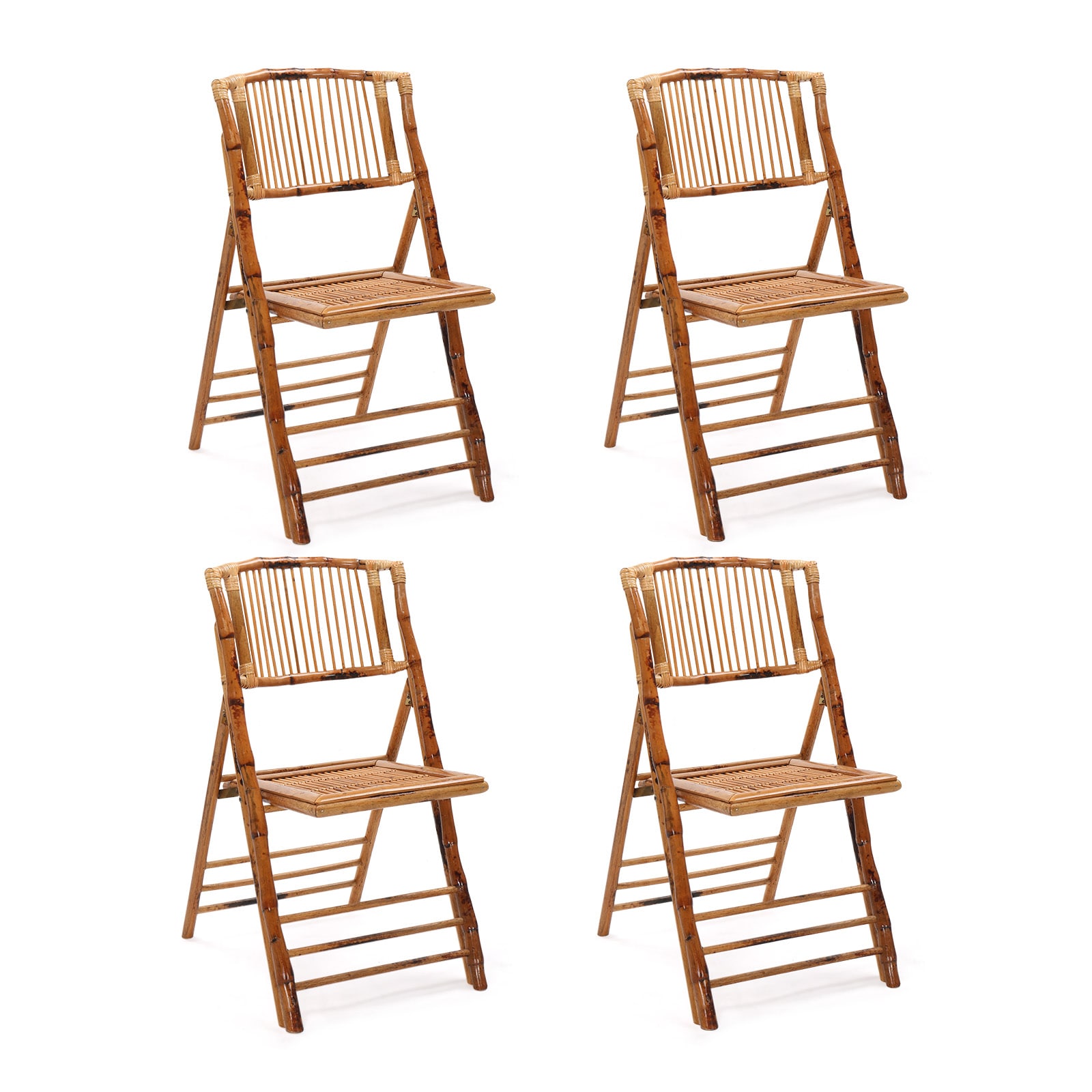 VINGLI Natural Bamboo Folding Armless Dining Chairs, Set of 4