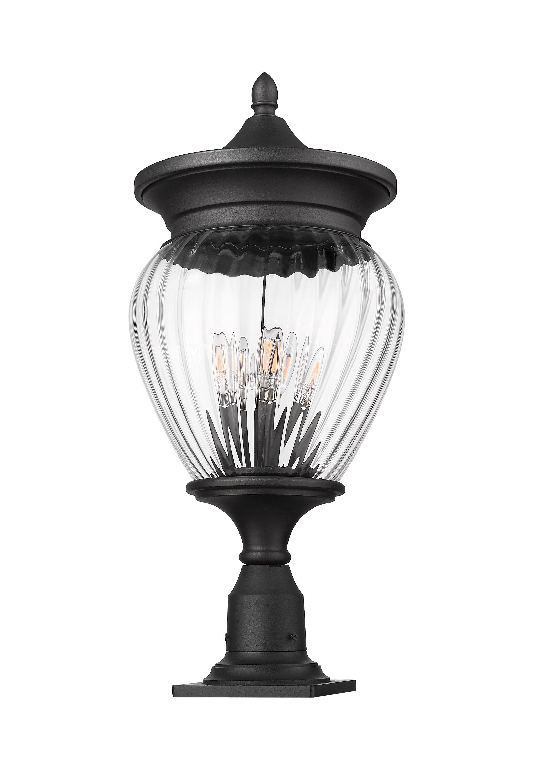 Davina Black Teardrop Outdoor Post Light with Clear Ribbed Glass