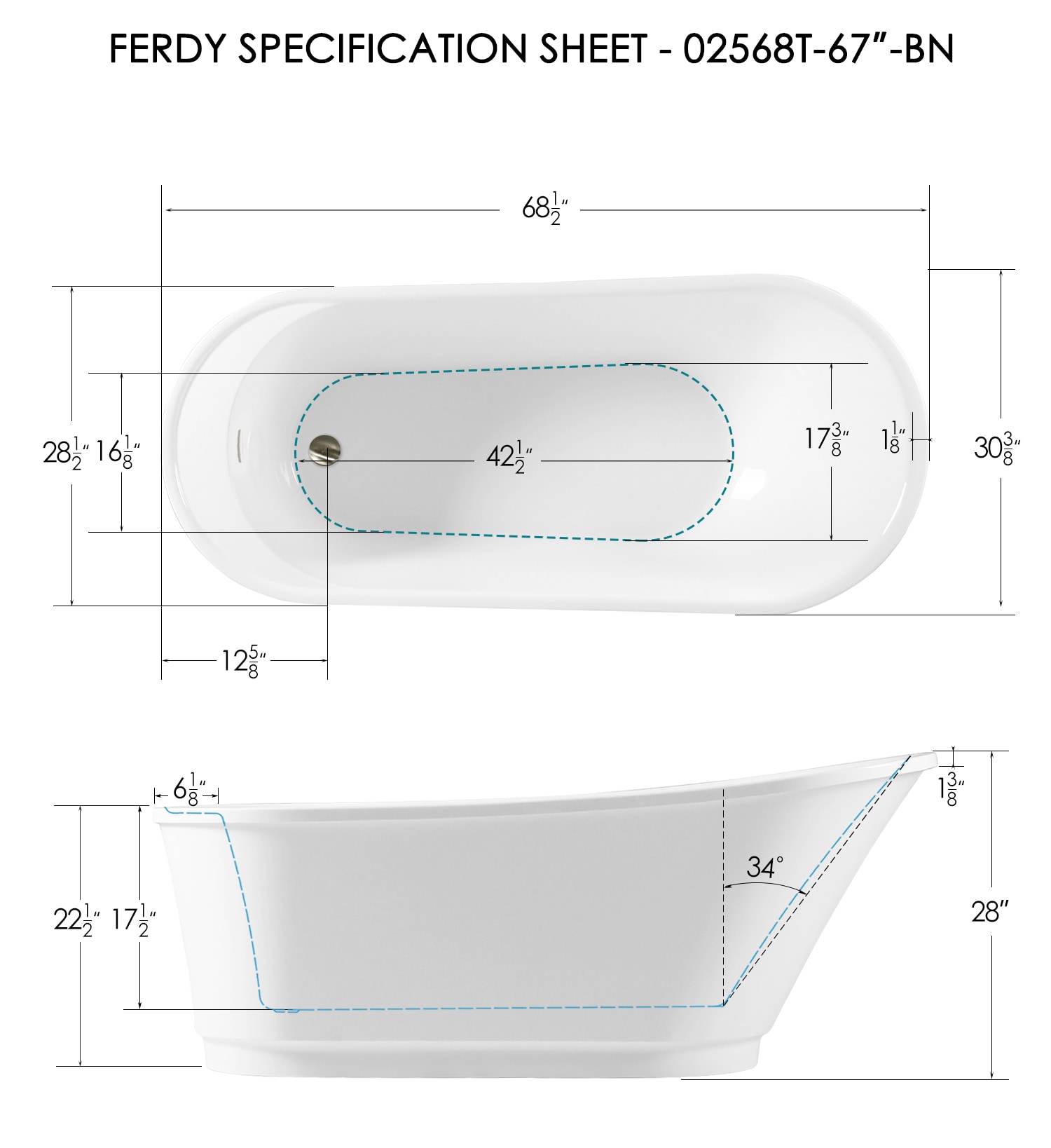 FerdY Langkawi 30.3-in x 68.5-in White Acrylic Oval Freestanding ...