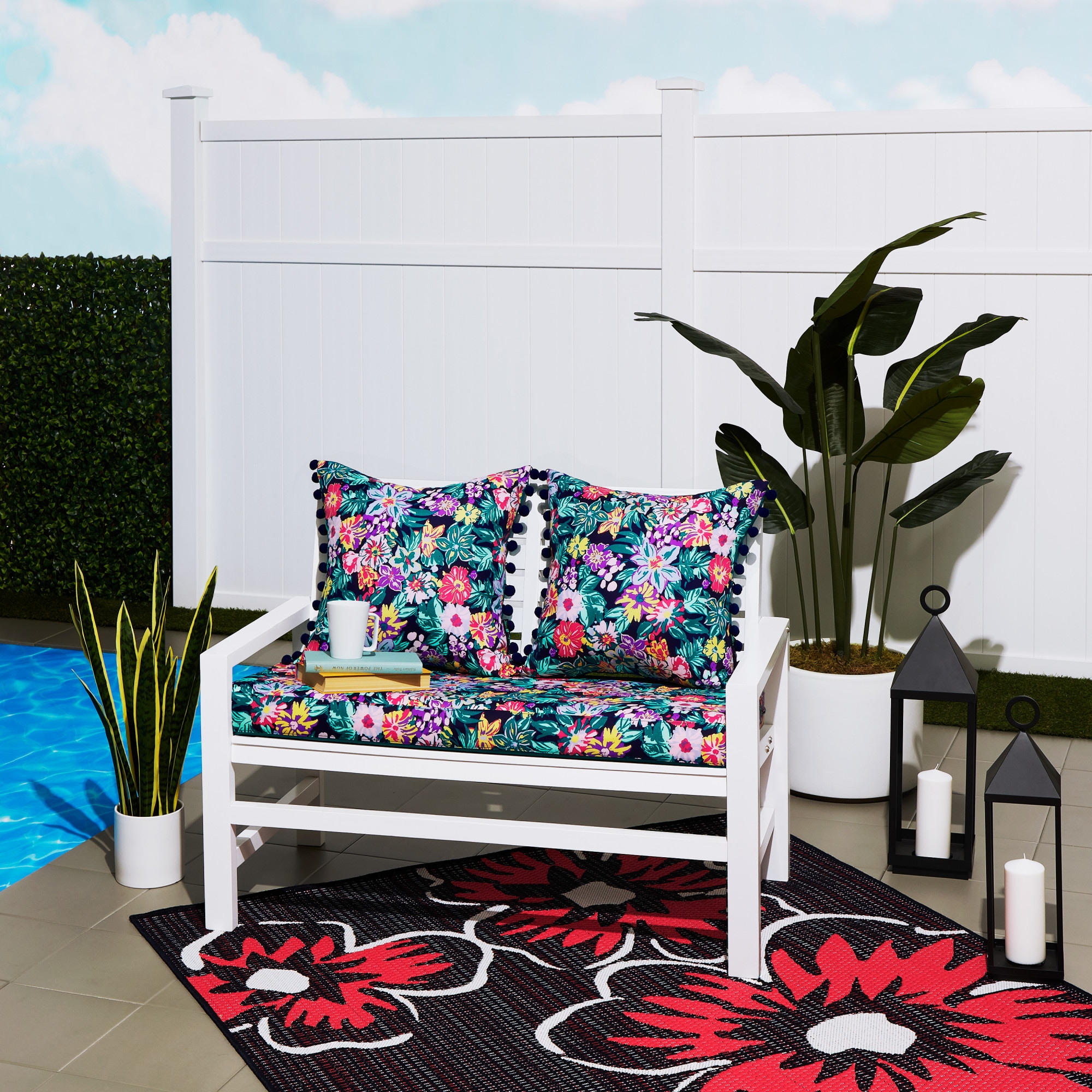 Happy Blooms Water-Resistant Square Outdoor Throw Pillows, Set of 2