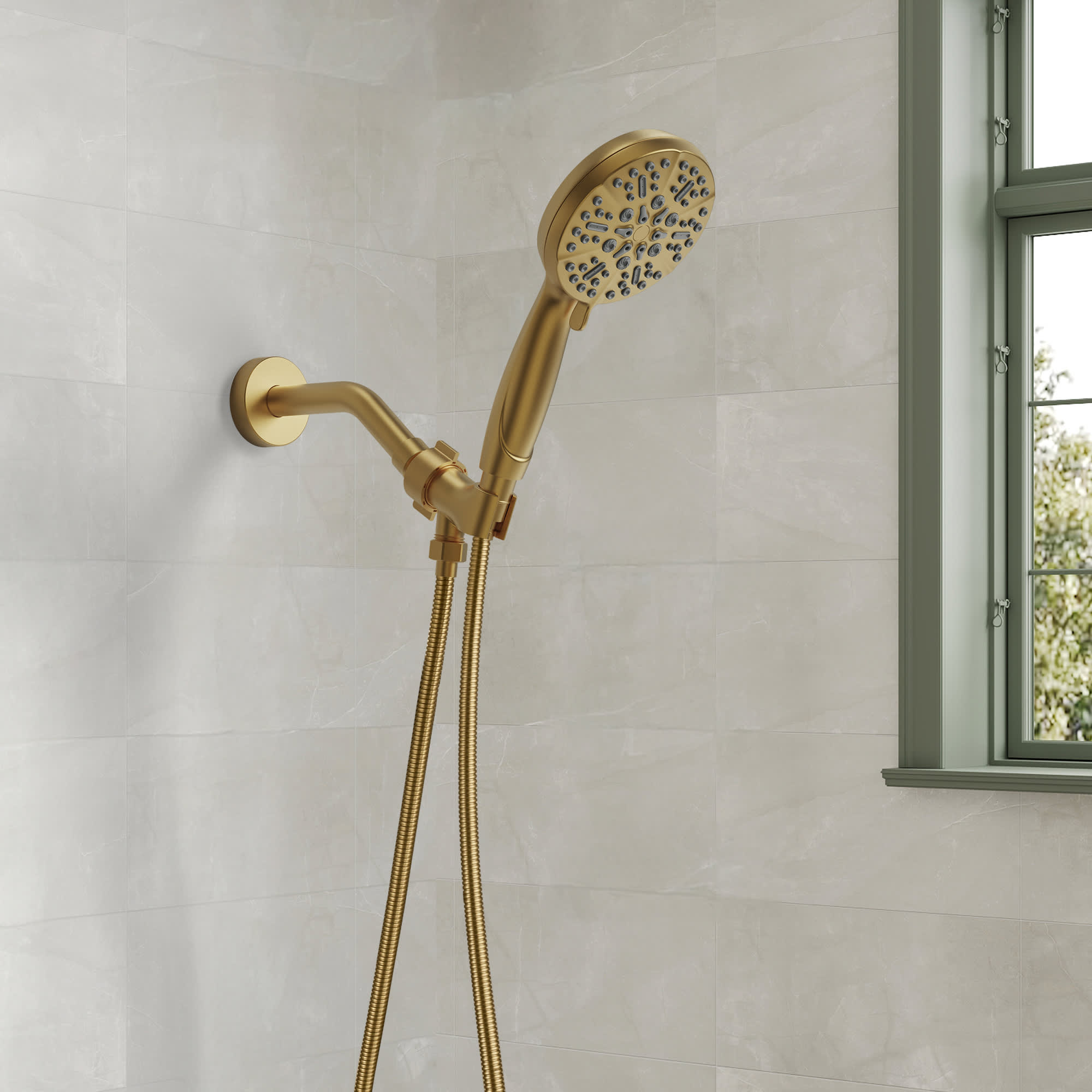 EVERSTEIN SFS-1129-GD High-Pressure Handheld Shower Head with 59-in Hose and Shower Arm in Brushed Gold