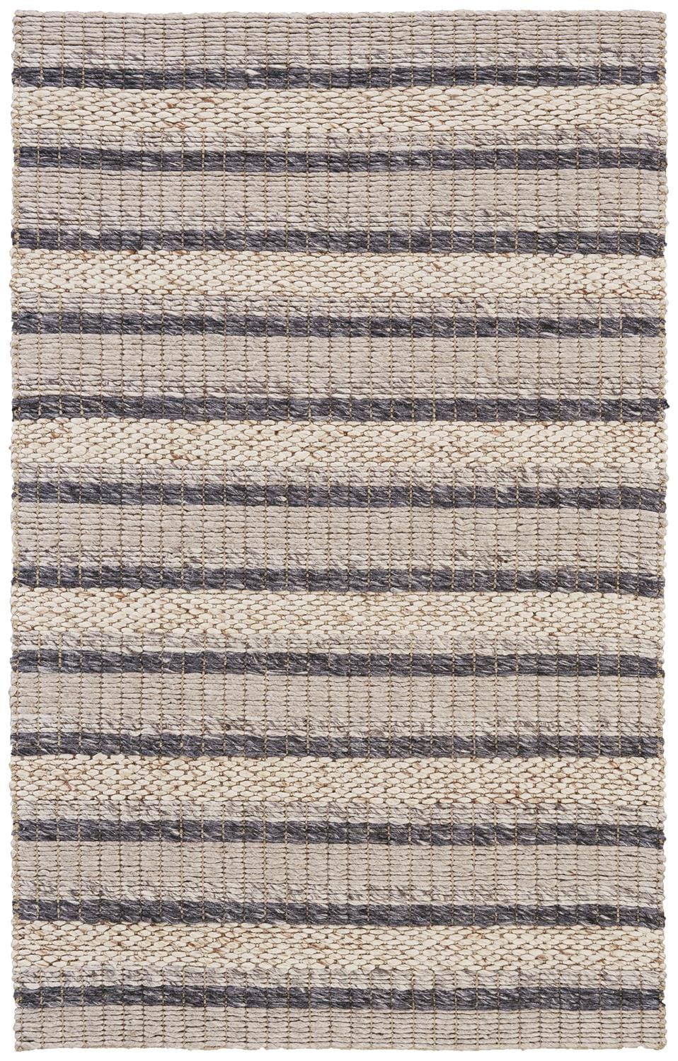 Handmade Gray and Beige Wool Striped Area Rug 3'6" x 5'6"