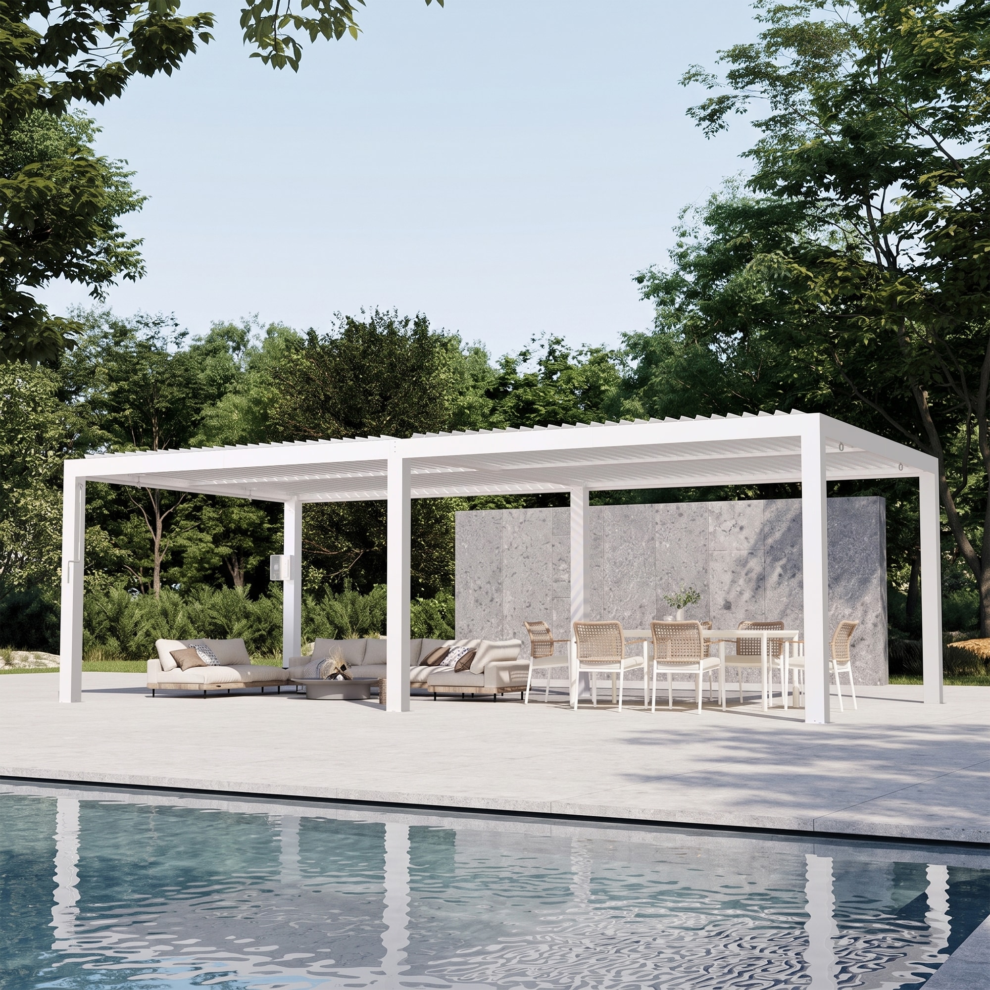 Modern Shade - 12 ft x 24 ft Outdoor Louvered Pergola with Adjustable Waterproof Roof USB Chargin...