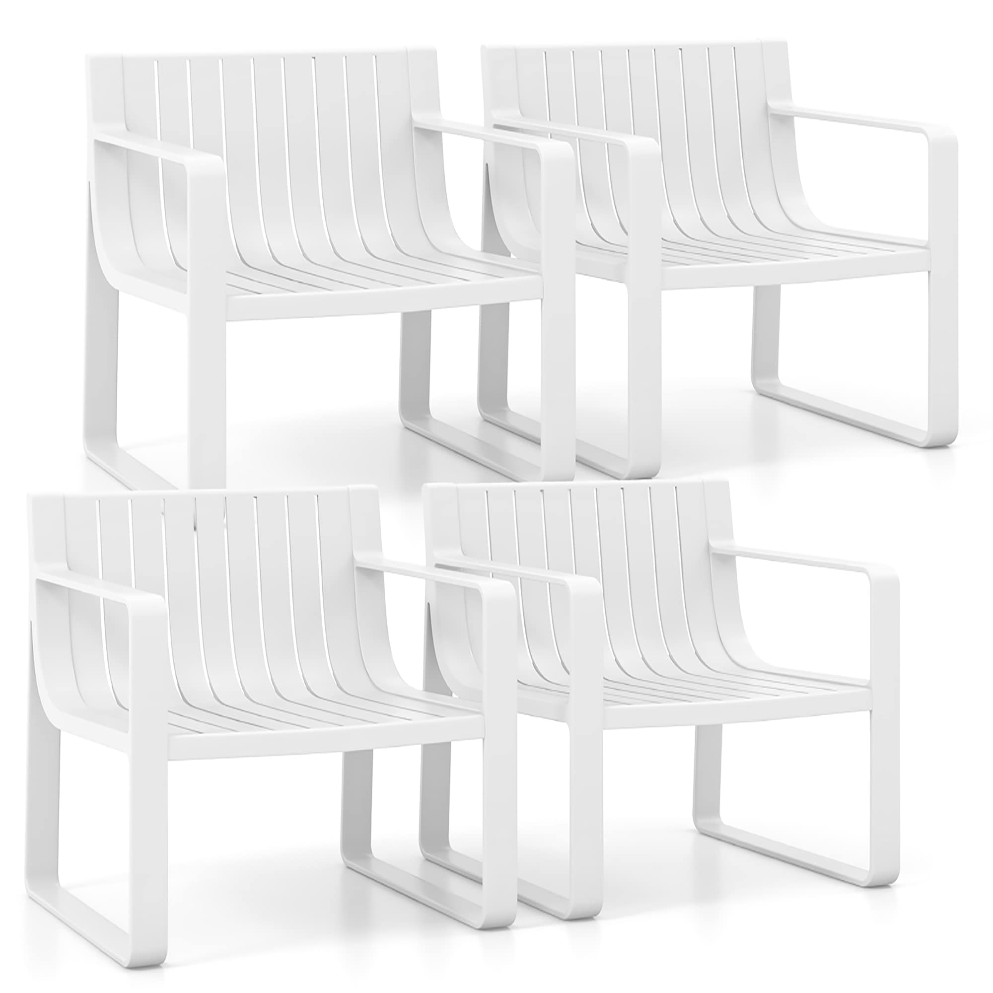 Costway HCST05751 Set of 4 White Plastic Frame Stationary Conversation Chair with Solid Seat