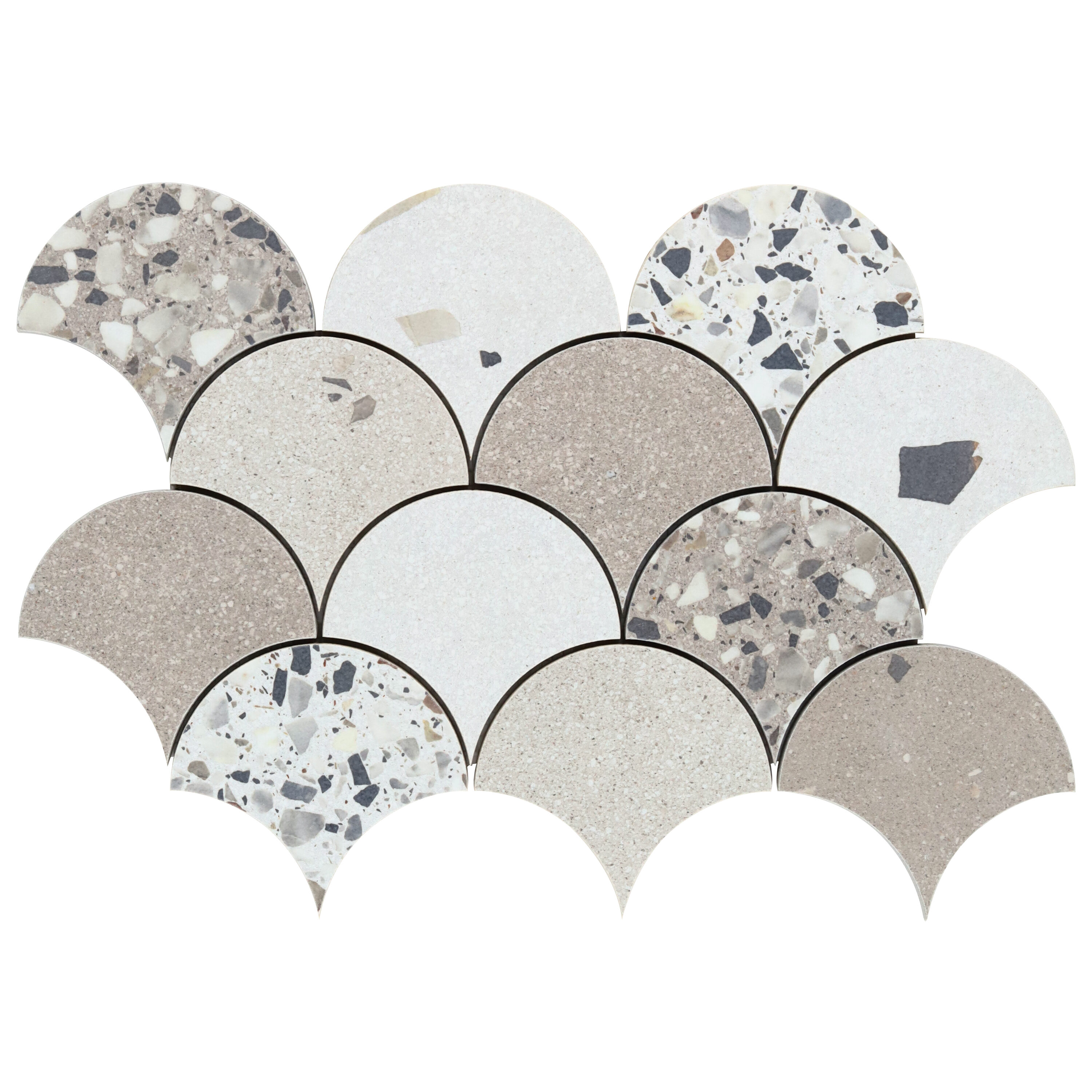 Artmore Tile EXT3RD109352 Mamba Fishscale Warm Beige Mix 5.7 in. x 6.49 in. Matte Porcelain Terrazzo Look Mosaic Floor and Wall Tile Sample